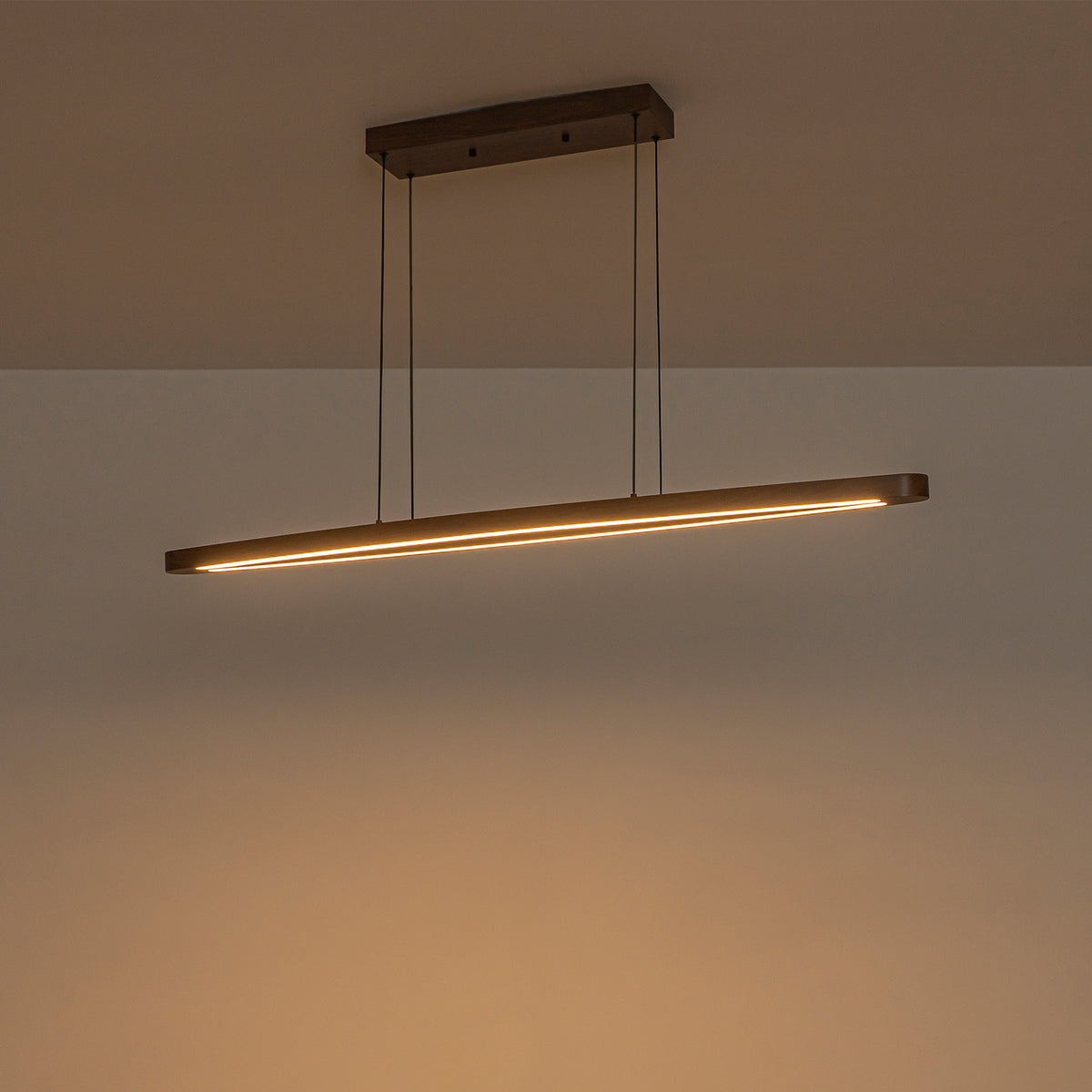 Glowlings 2-Light Minimalist Natural Wood Walnut Finish Linear LED Pendant Light Dining Room Chandelier