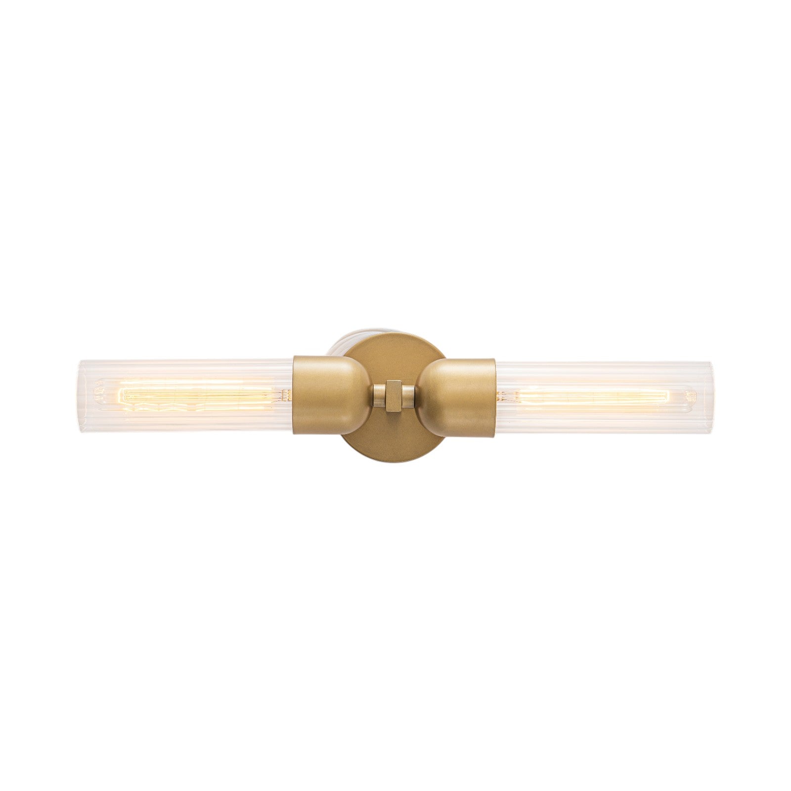 Glowlings 2-Light Mid-Century Modern Antique Brass Ribbed Glass Wall Sconce Bathroom Vanity Light
