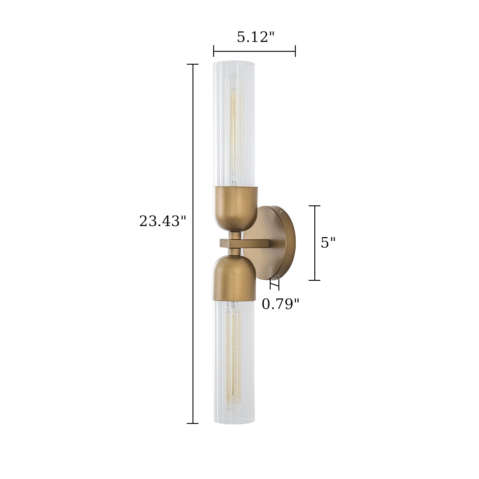 Glowlings 2-Light Mid-Century Modern Antique Brass Ribbed Glass Wall Sconce Bathroom Vanity Light
