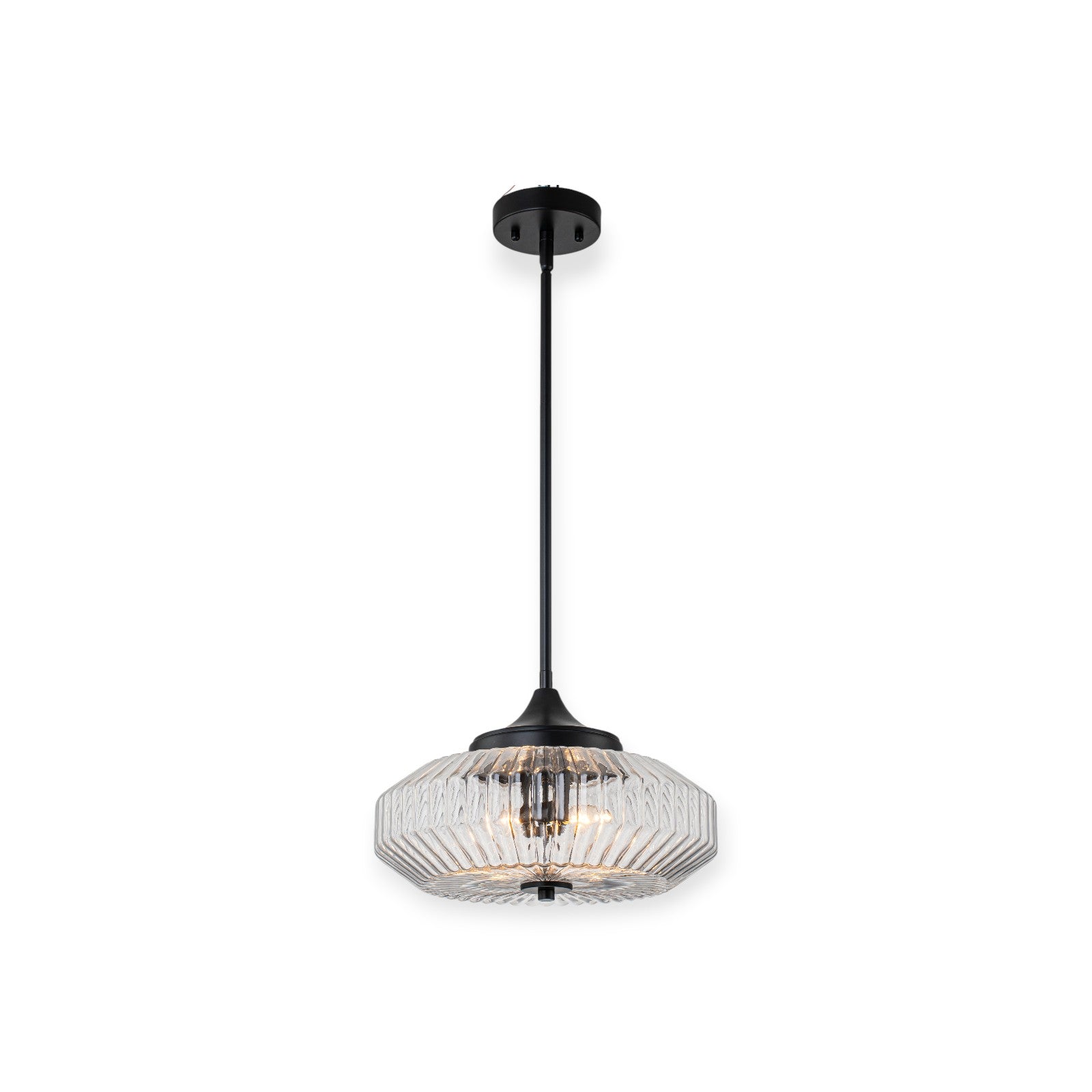 Glowlings 2-Light Modern Black/Gold Ribbed Clear Glass Convertible Pendant/Semi Flush Mount