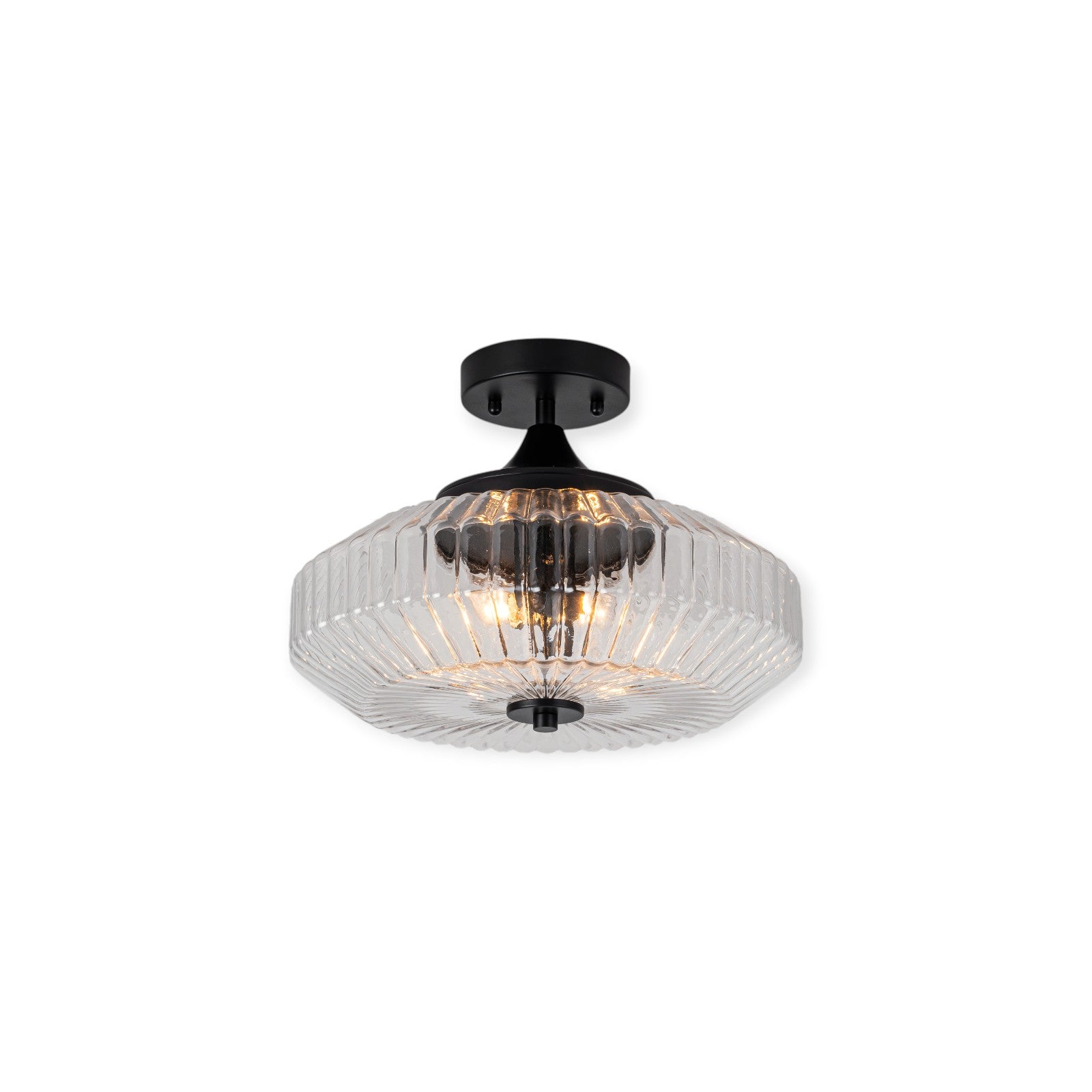 Glowlings 2-Light Modern Black/Gold Ribbed Clear Glass Convertible Pendant/Semi Flush Mount