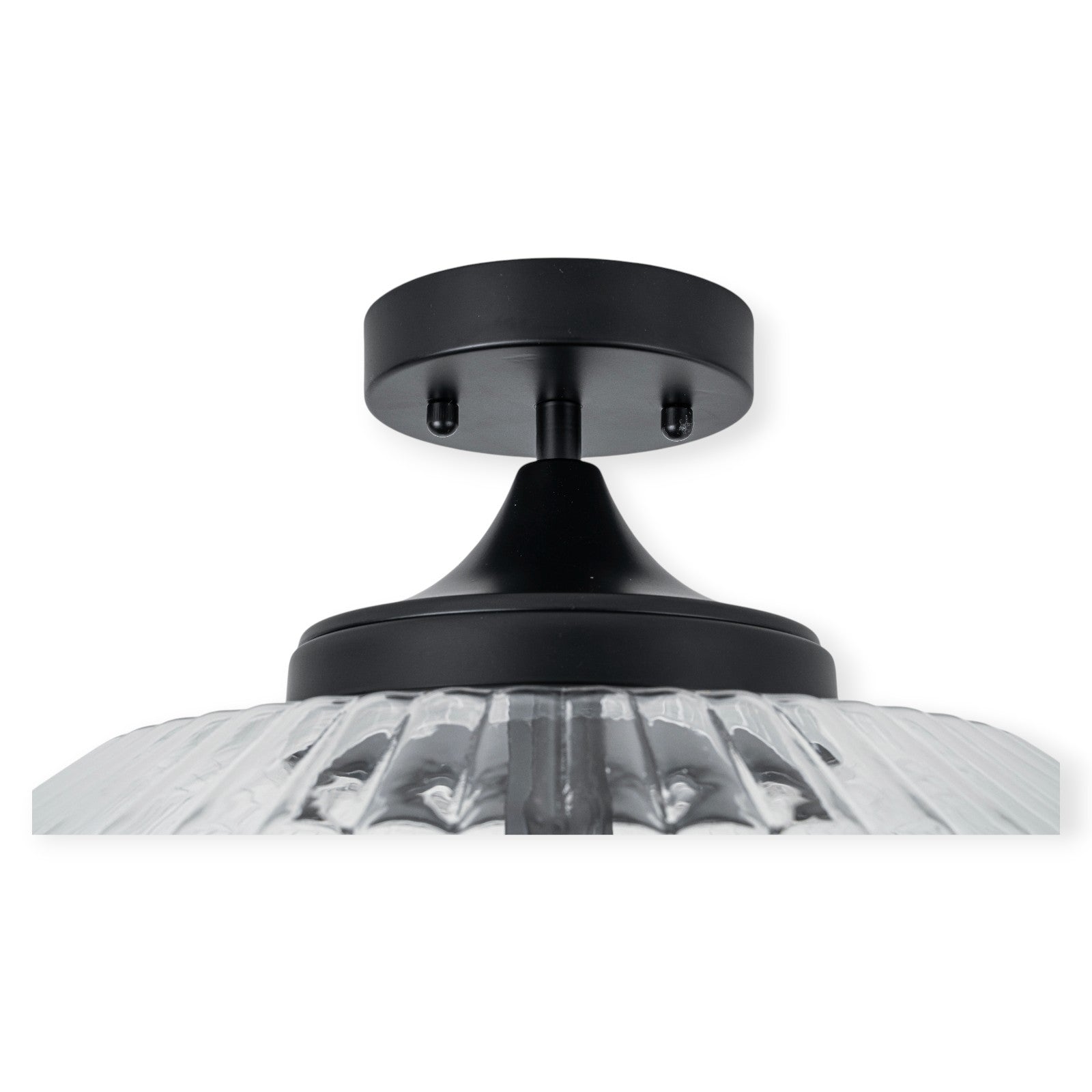 Glowlings 2-Light Modern Black/Gold Ribbed Clear Glass Convertible Pendant/Semi Flush Mount