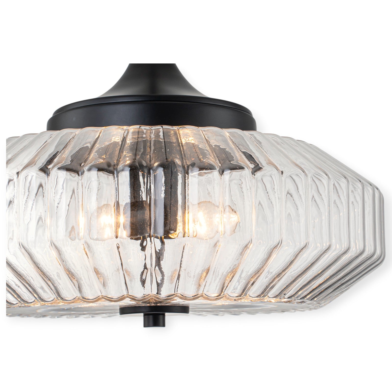 Glowlings 2-Light Modern Black/Gold Ribbed Clear Glass Convertible Pendant/Semi Flush Mount