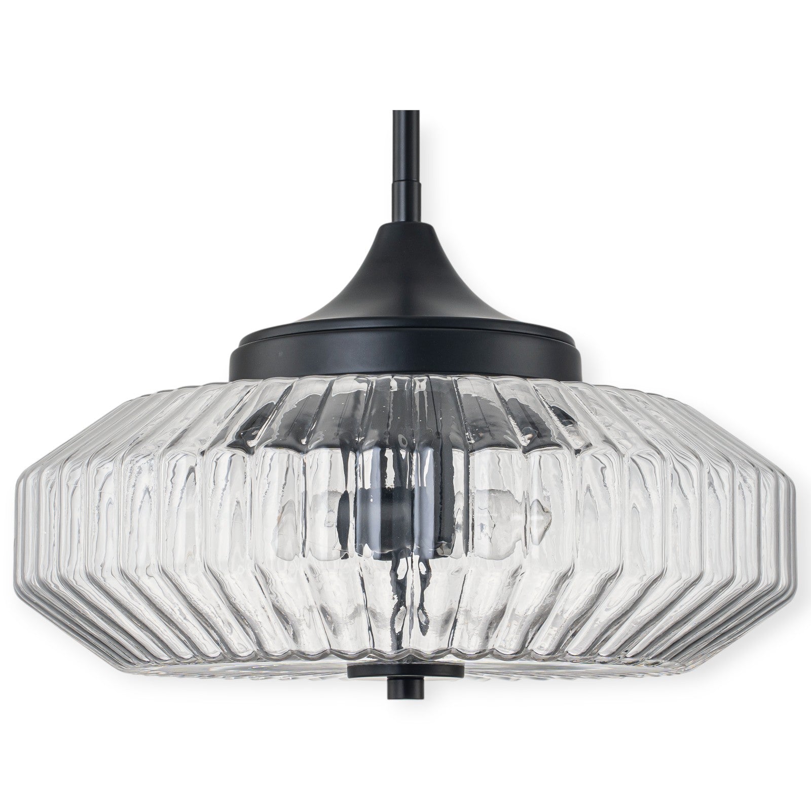 Glowlings 2-Light Modern Black/Gold Ribbed Clear Glass Convertible Pendant/Semi Flush Mount