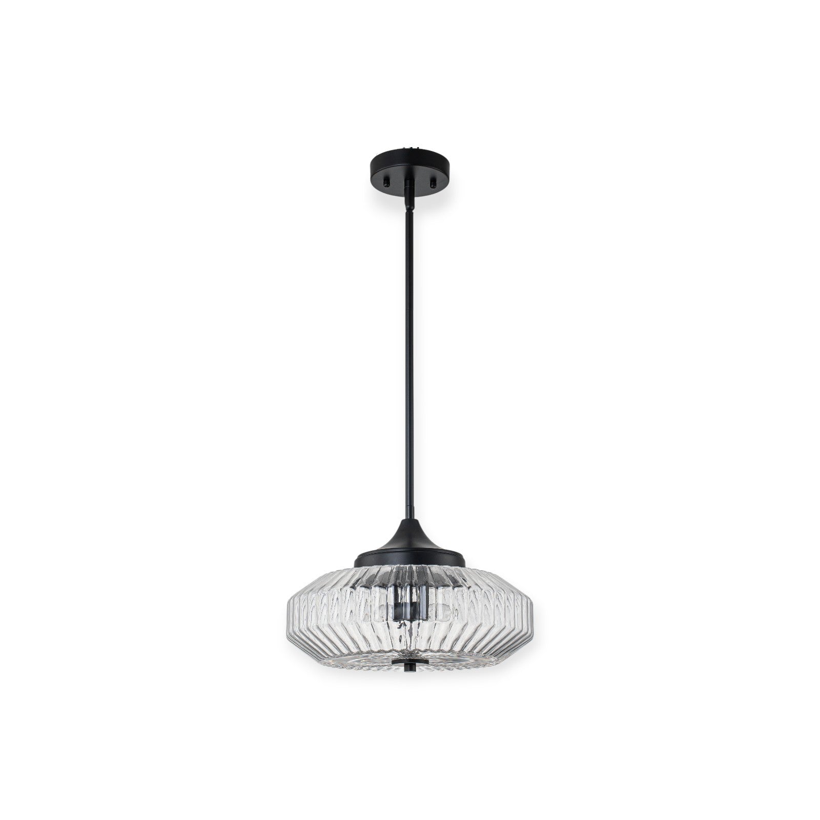 Glowlings 2-Light Modern Black/Gold Ribbed Clear Glass Convertible Pendant/Semi Flush Mount