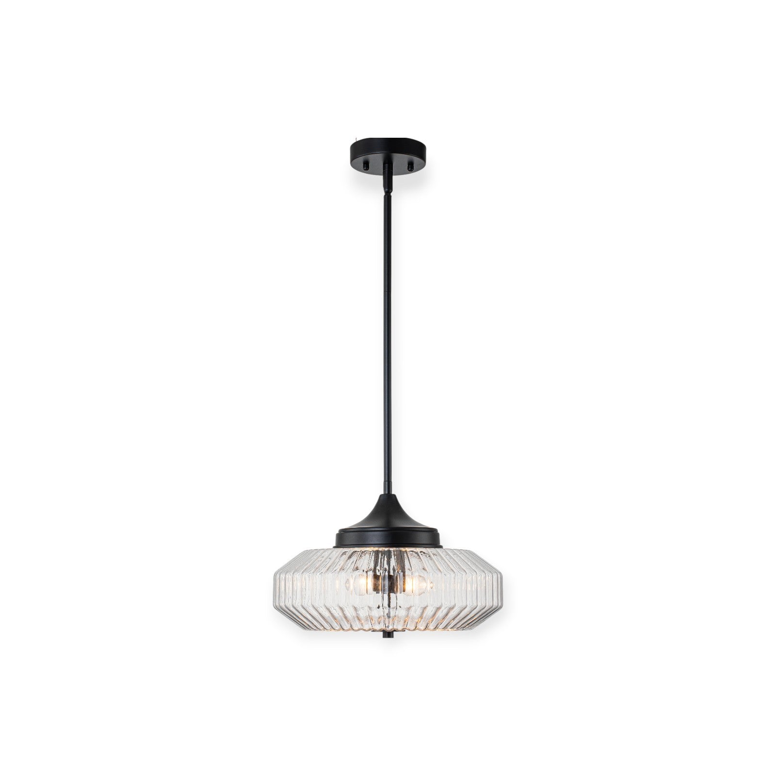Glowlings 2-Light Modern Black/Gold Ribbed Clear Glass Convertible Pendant/Semi Flush Mount