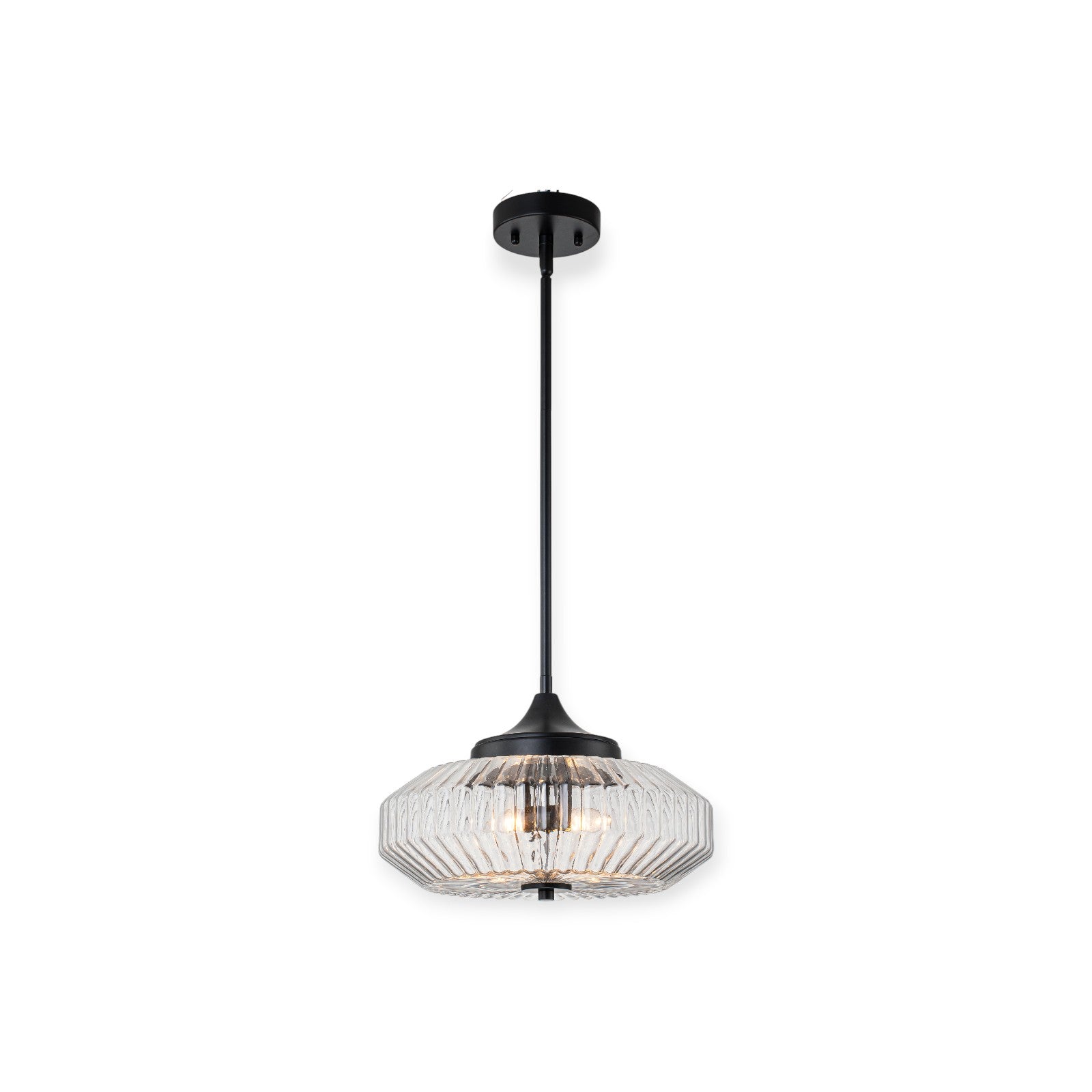Glowlings 2-Light Modern Black/Gold Ribbed Clear Glass Convertible Pendant/Semi Flush Mount