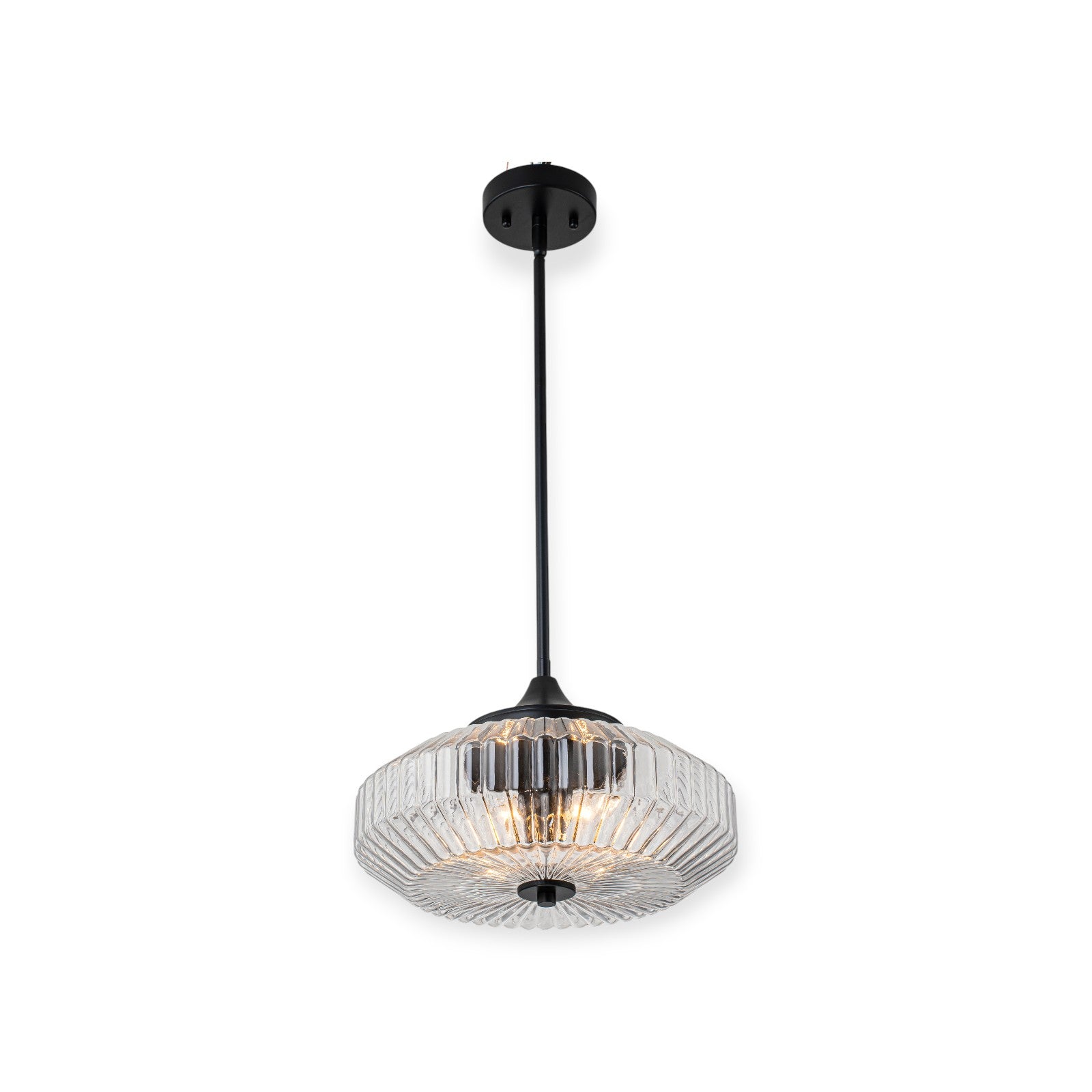 Glowlings 2-Light Modern Black/Gold Ribbed Clear Glass Convertible Pendant/Semi Flush Mount