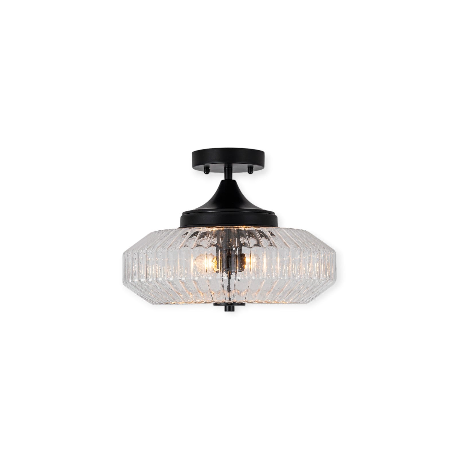 Glowlings 2-Light Modern Black/Gold Ribbed Clear Glass Convertible Pendant/Semi Flush Mount