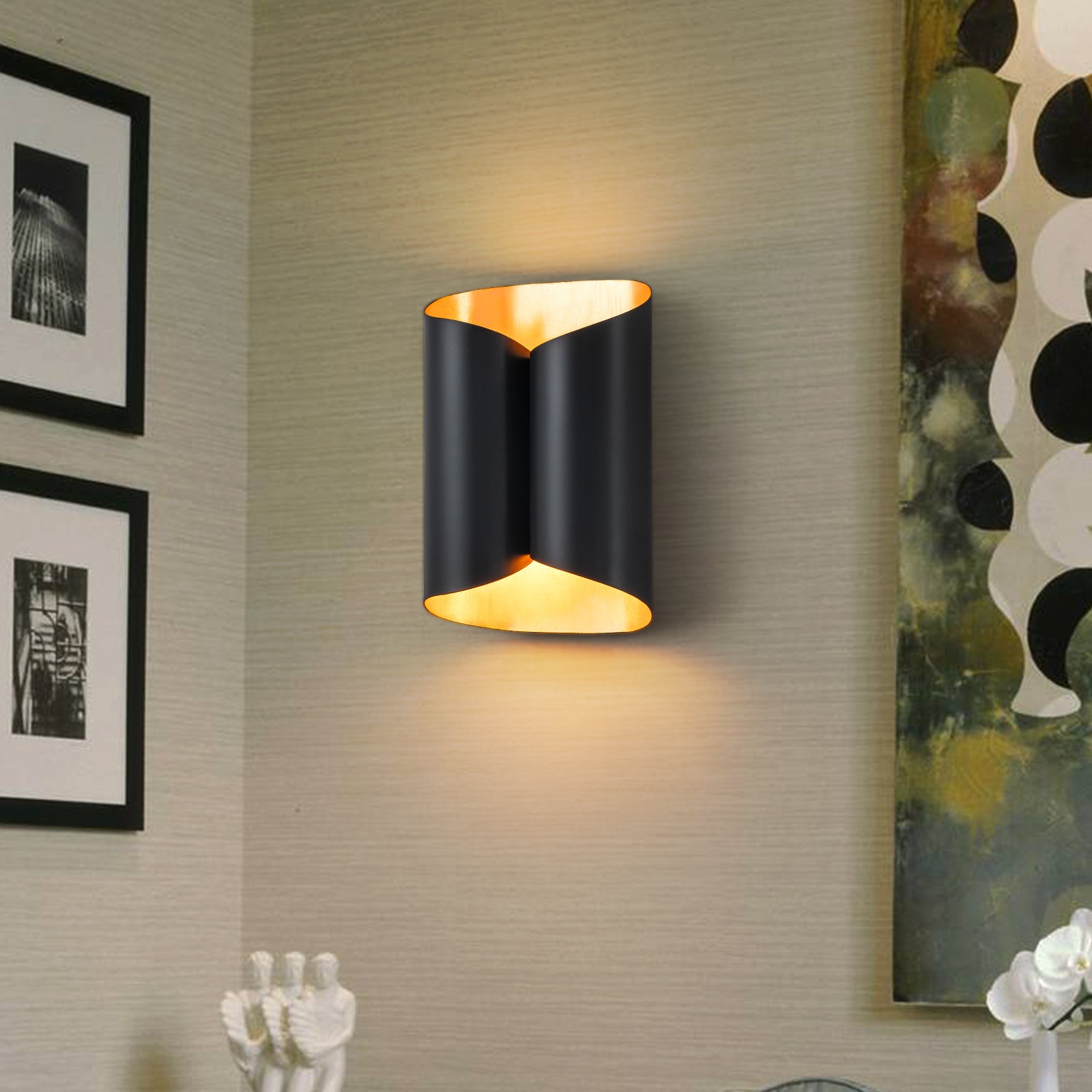 Glowlings 2-Light Modern 11"High Black Gold Leaf Indoor Wall Sconce