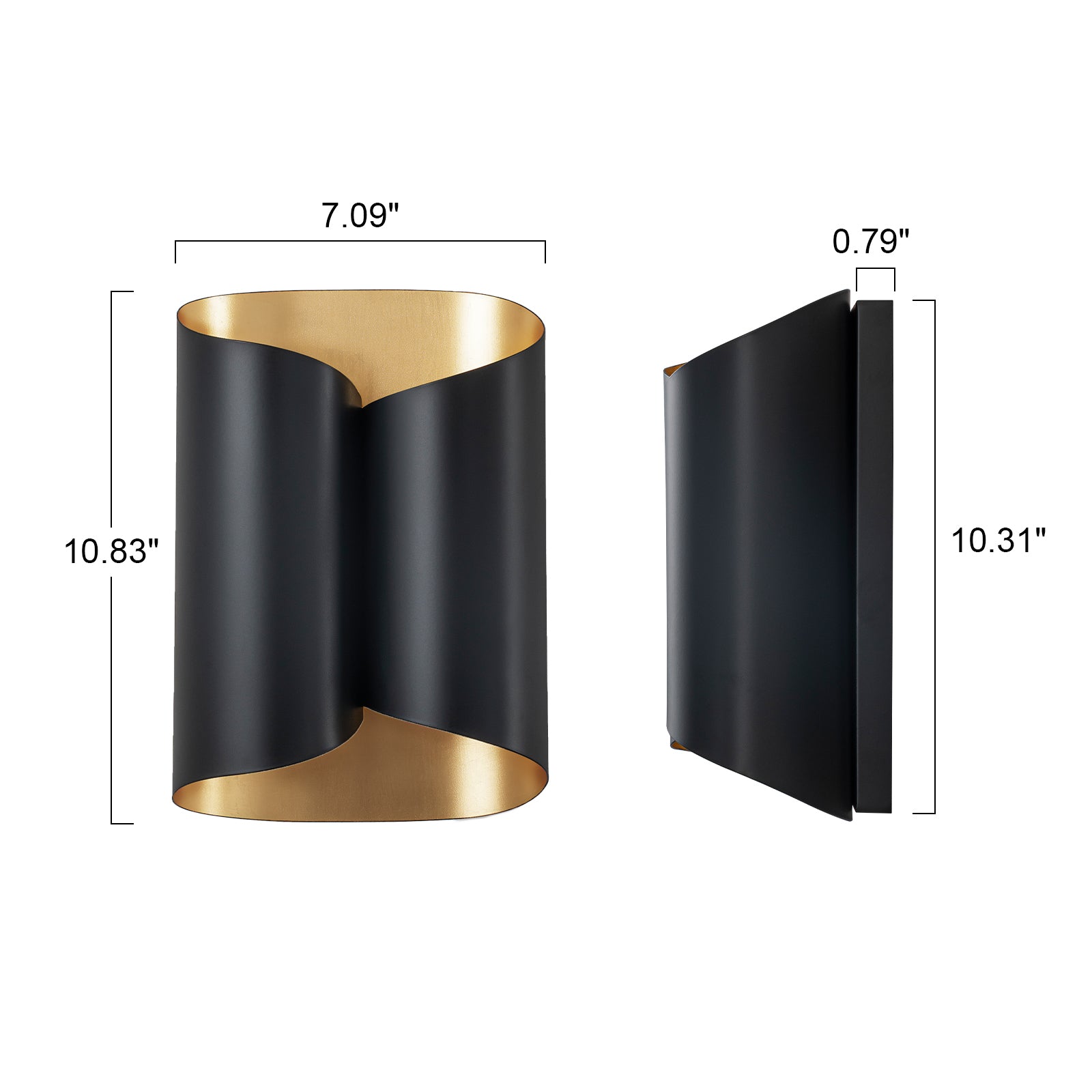 Glowlings 2-Light Modern 11"High Black Gold Leaf Indoor Wall Sconce