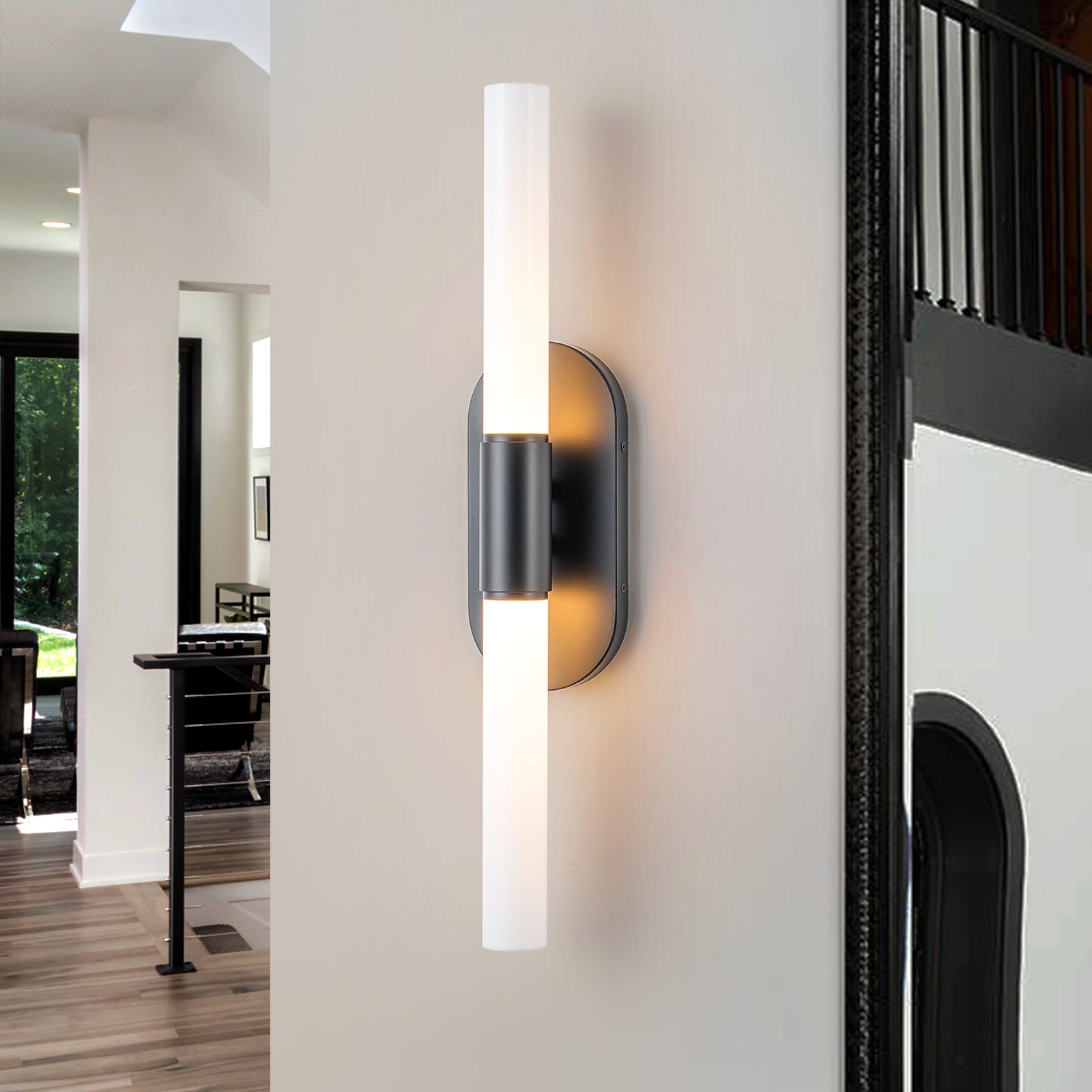 Glowlings 2-Light Modern Black Opal Glass Cylinder LED Wall Sconce