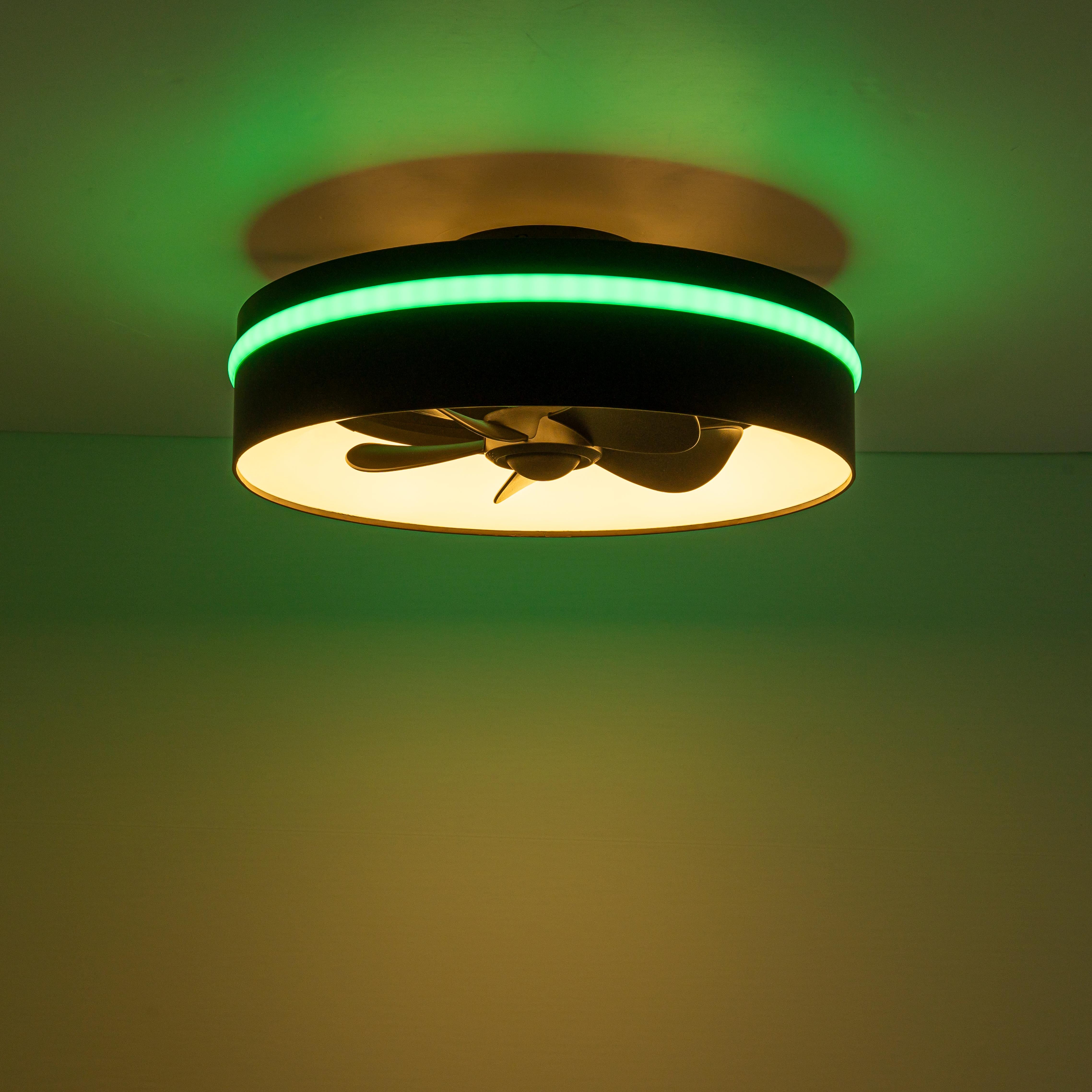 Glowlings 2-Light Modern Black Round RGB Smart LED 3CCT Dimmable Ceiling Fan with Light