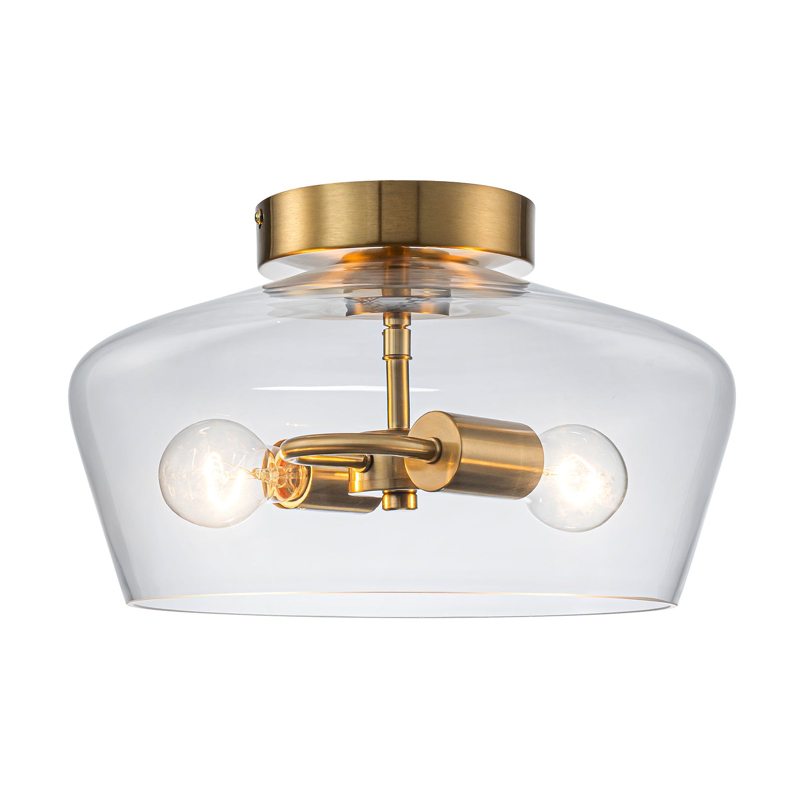 Glowlings 2-Light Modern 13"Wide Brass Clear Glass Dome Flush Mount Ceiling Light