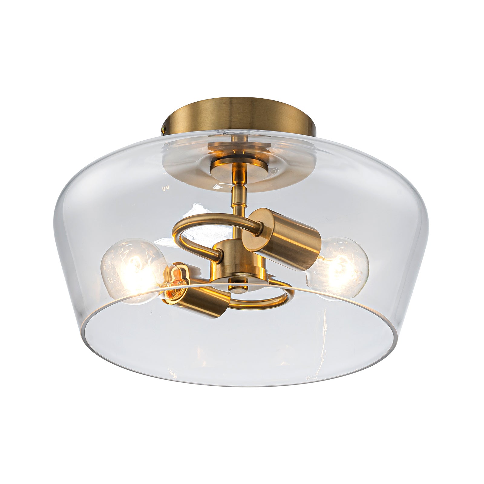 Glowlings 2-Light Modern 13"Wide Brass Clear Glass Dome Flush Mount Ceiling Light