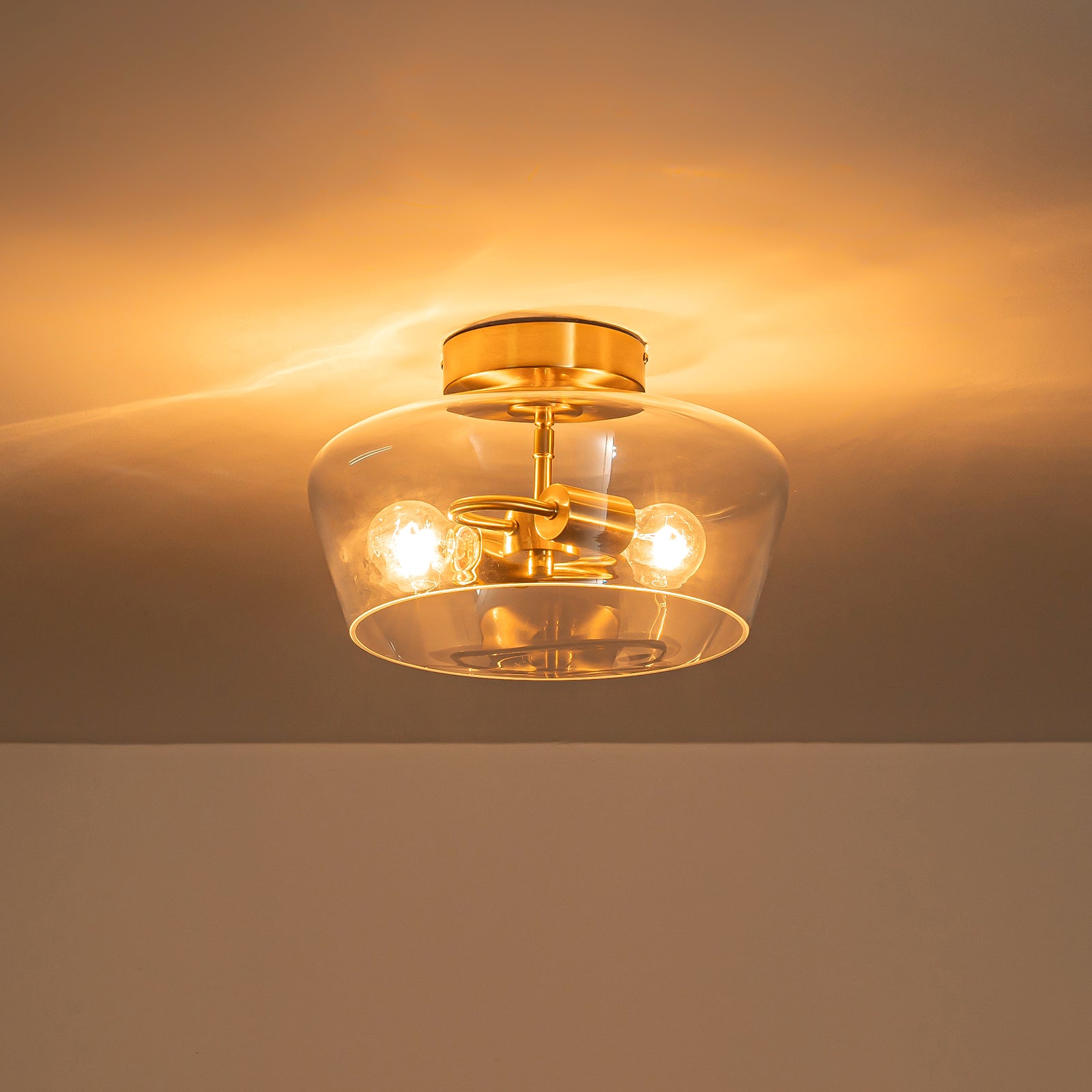 Glowlings 2-Light Modern 13"Wide Brass Clear Glass Dome Flush Mount Ceiling Light