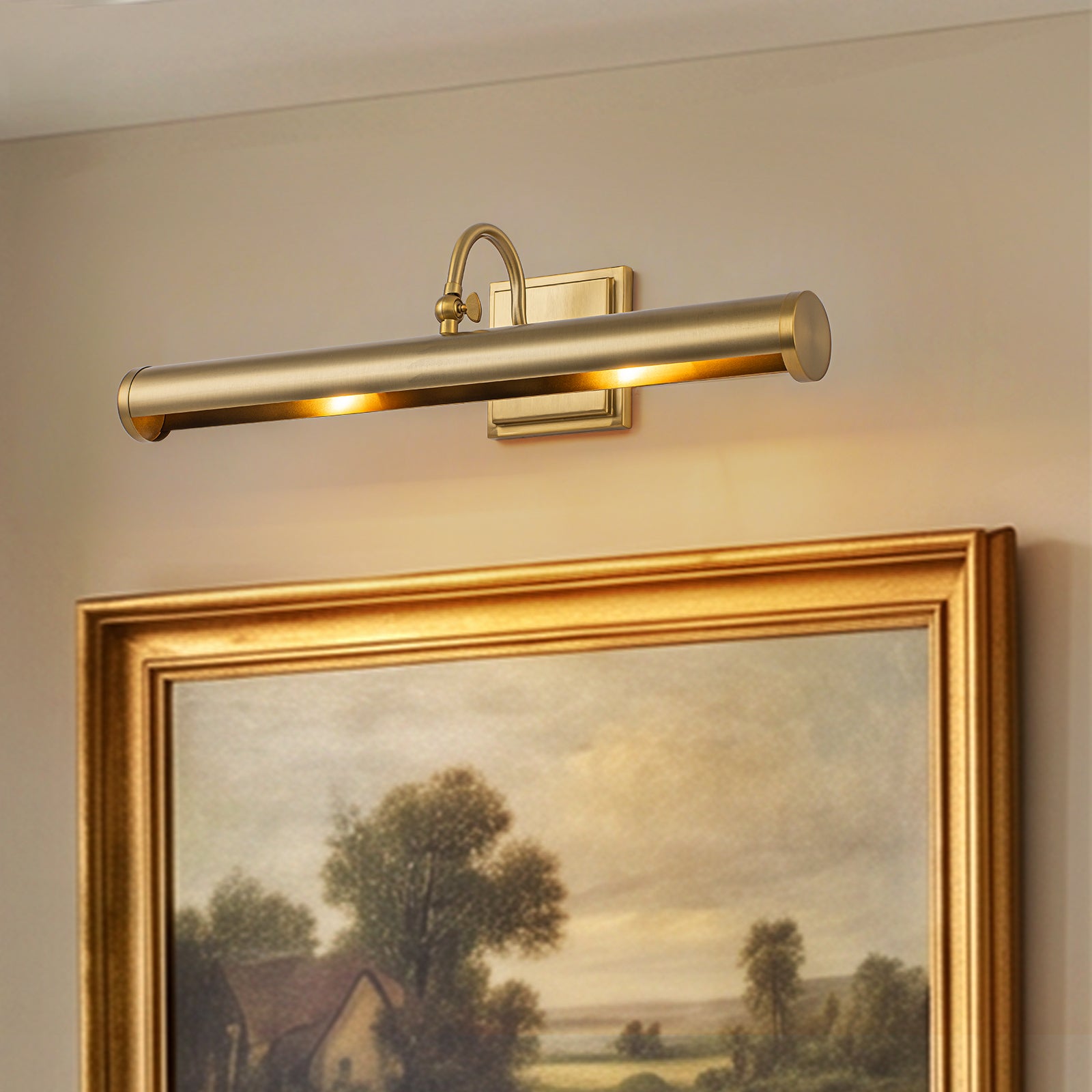 Glowlings 2-Light Modern Brass Linear Picture Light Wall Sconce for Artwork & Gallery Display, Mid-Century Antique Gold Vanity Light