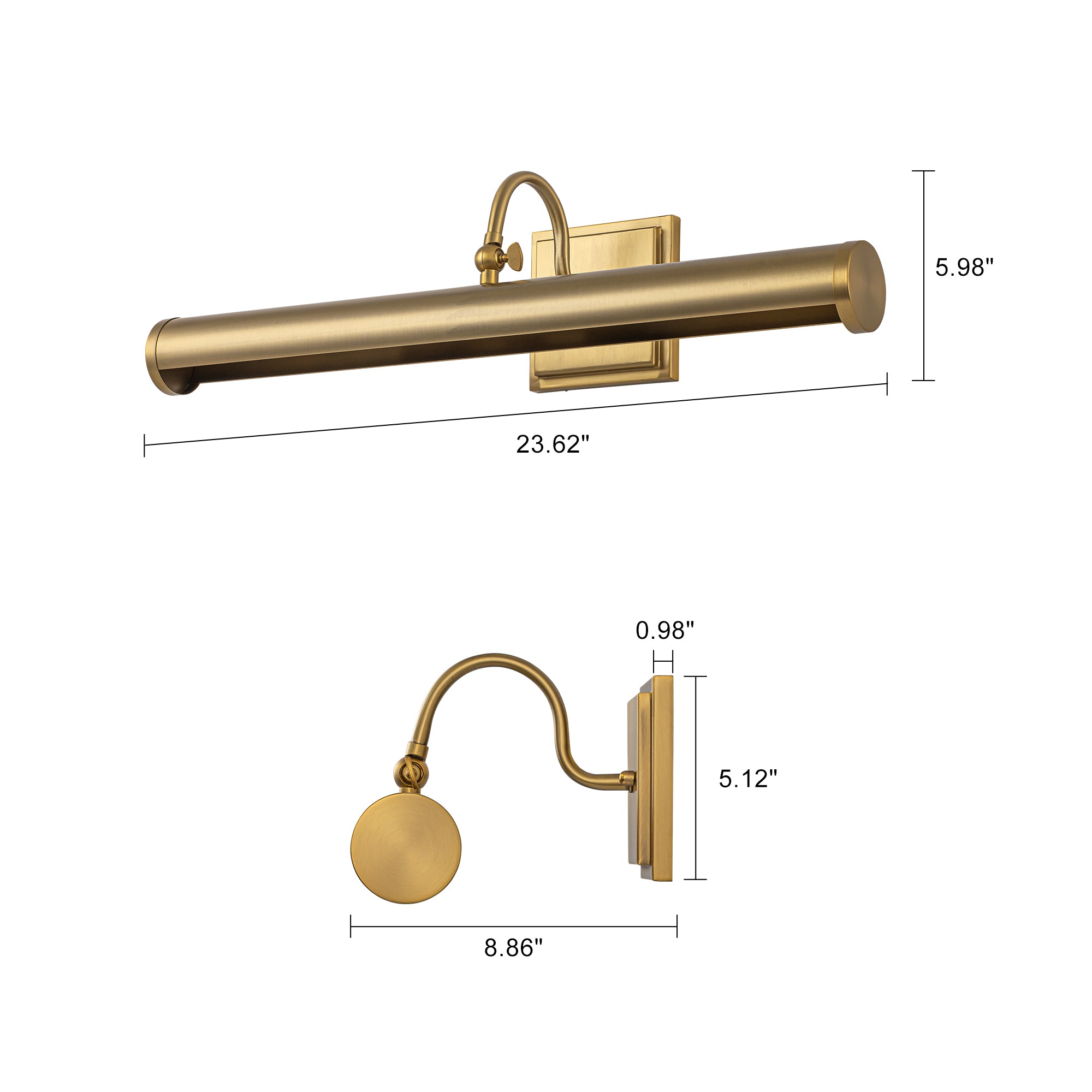 Glowlings 2-Light Modern Brass Linear Picture Light Wall Sconce for Artwork & Gallery Display, Mid-Century Antique Gold Vanity Light