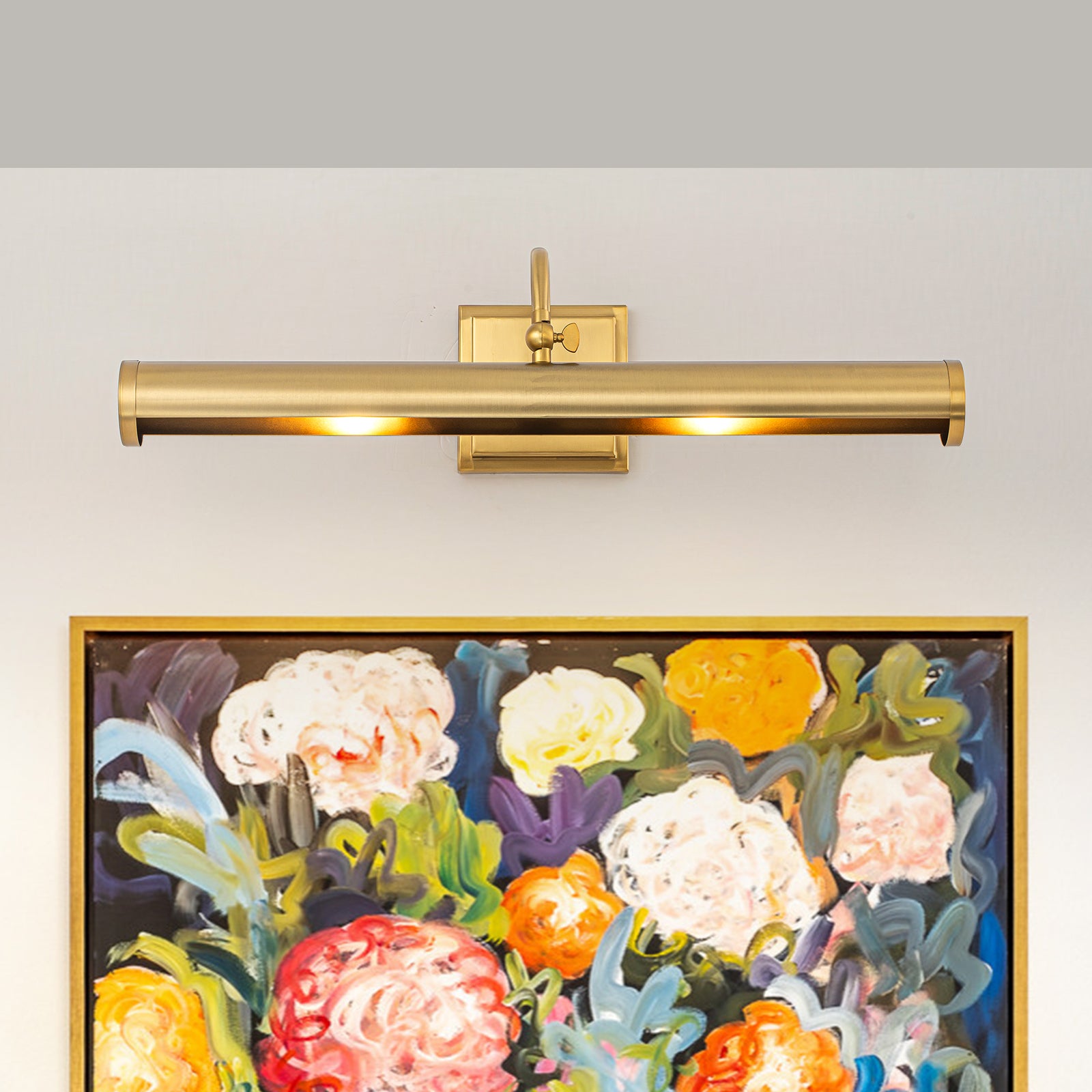Glowlings 2-Light Modern Brass Linear Picture Light Wall Sconce for Artwork & Gallery Display, Mid-Century Antique Gold Vanity Light