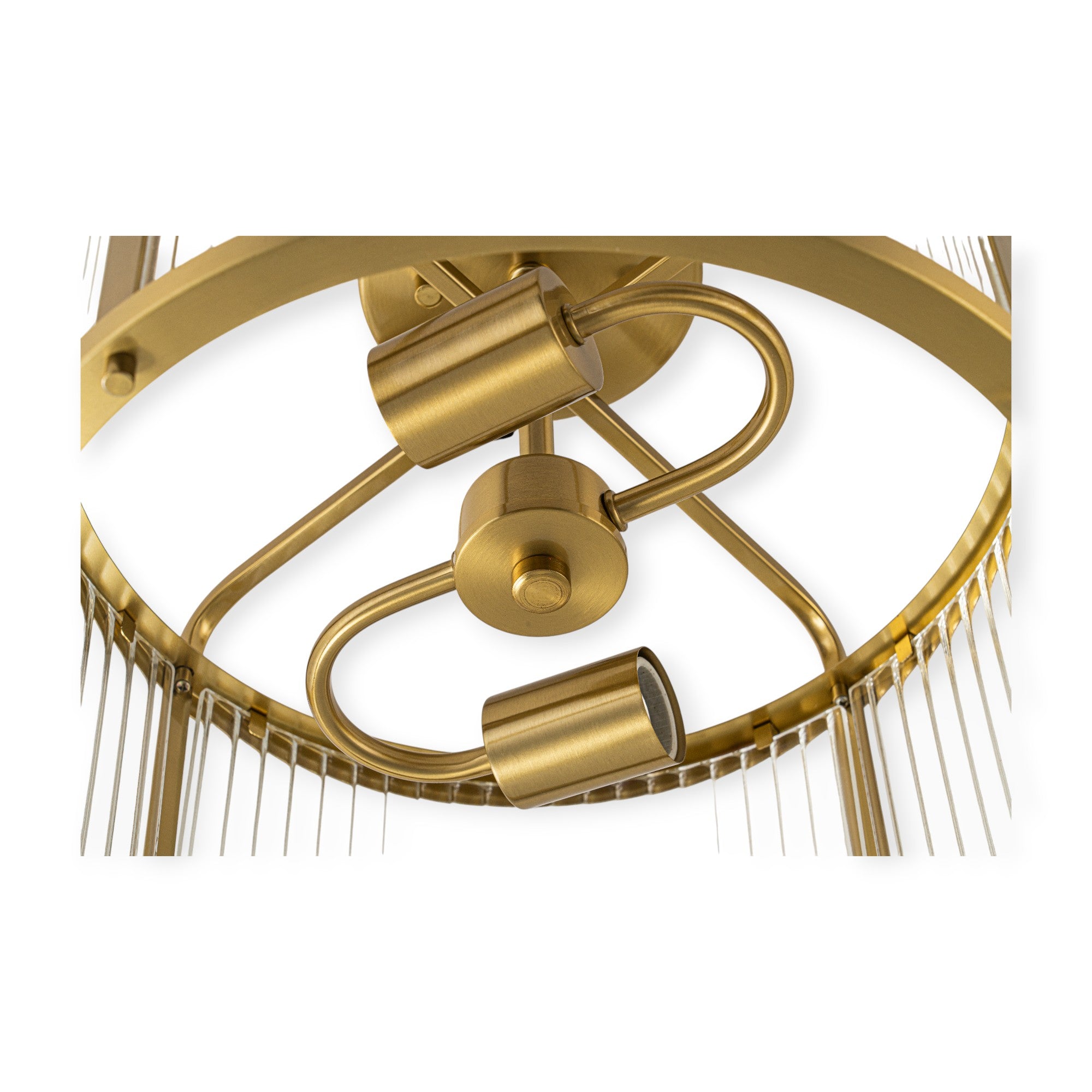 Glowlings 2-Light Modern 13"Wide Brass Round Clear Ribbed Glass Semi-Flush Mount