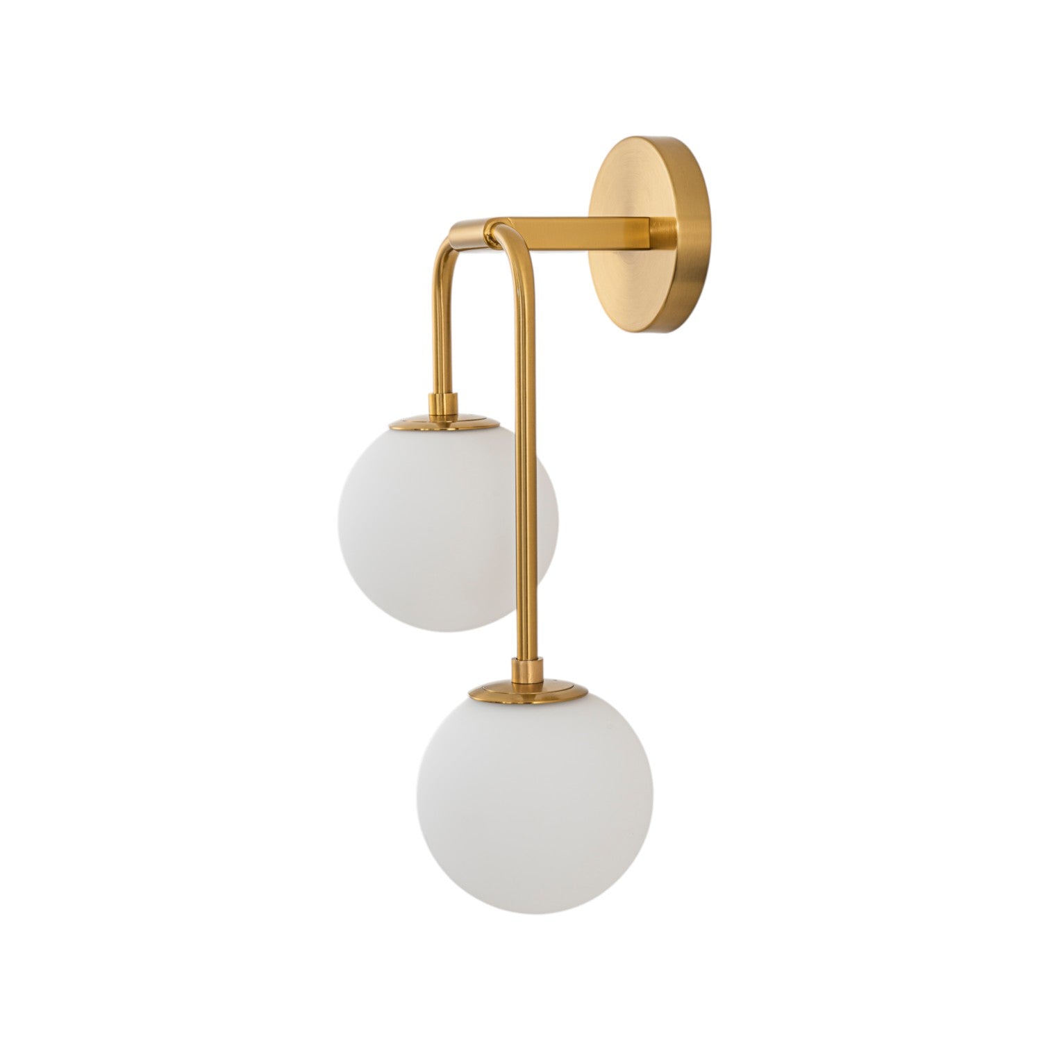 Glowlings 2-Light Modern Brass Wall Sconce, Brushed Gold Globe Vanity Light with Opal Glass Shades