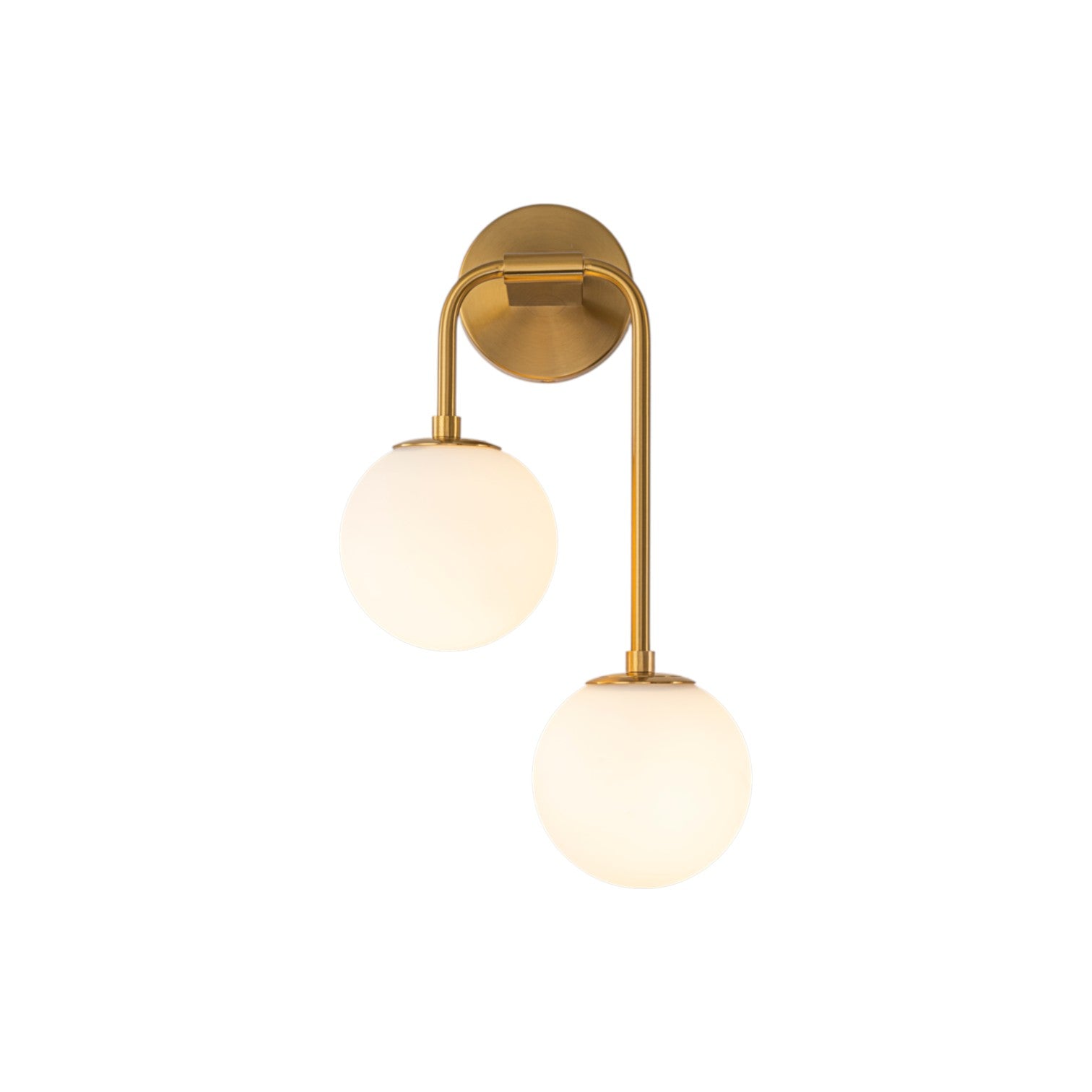 Glowlings 2-Light Modern Brass Wall Sconce, Brushed Gold Globe Vanity Light with Opal Glass Shades