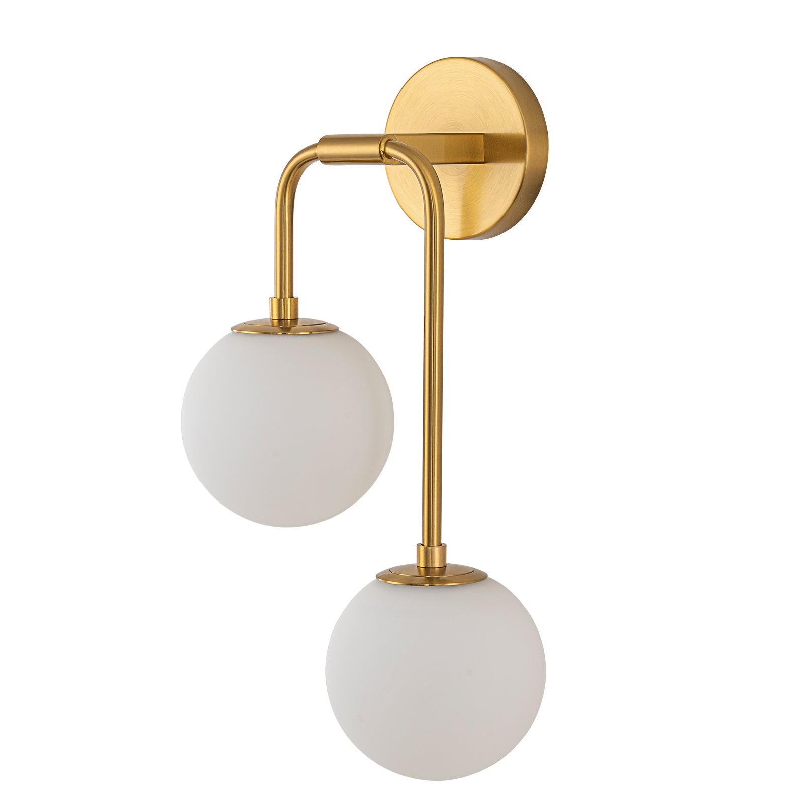 Glowlings 2-Light Modern Brass Wall Sconce, Brushed Gold Globe Vanity Light with Opal Glass Shades