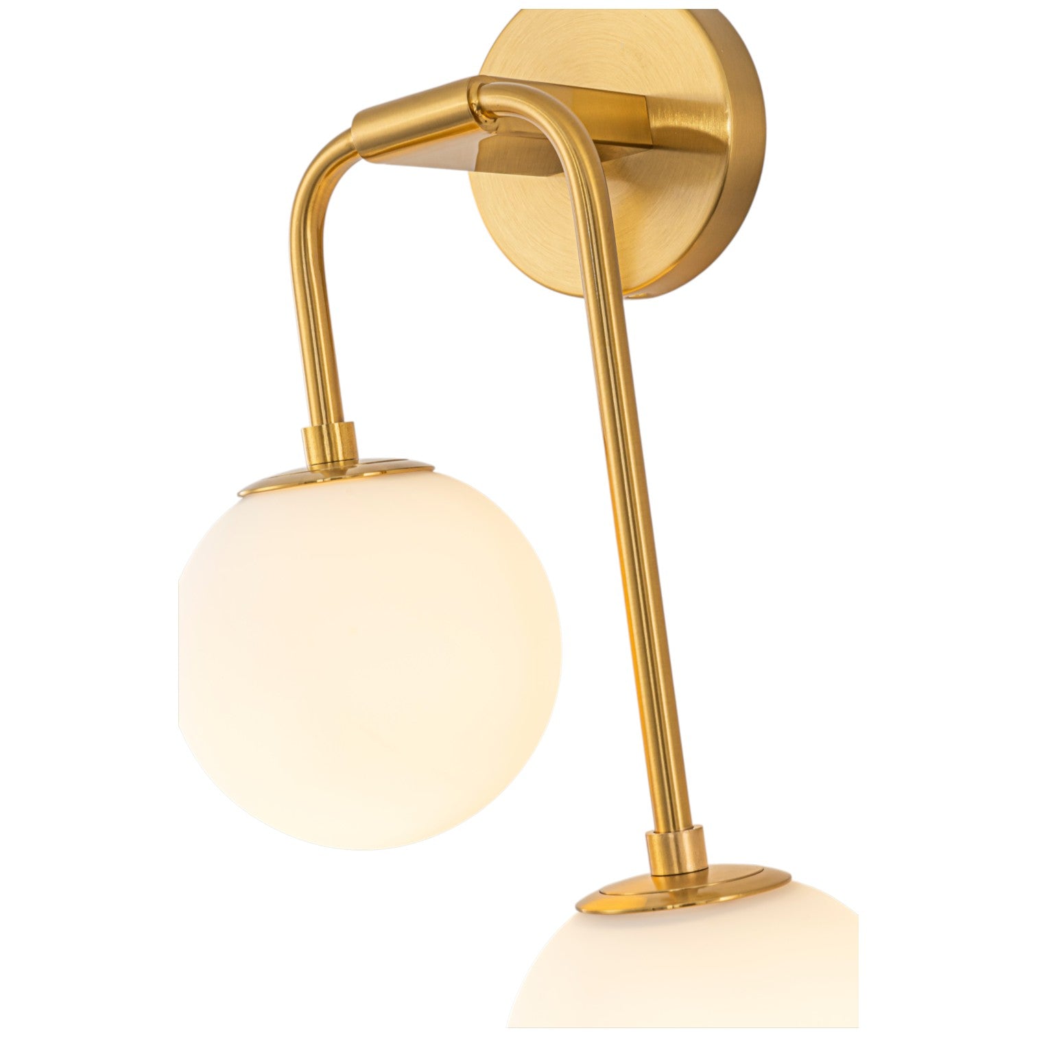 Glowlings 2-Light Modern Brass Wall Sconce, Brushed Gold Globe Vanity Light with Opal Glass Shades