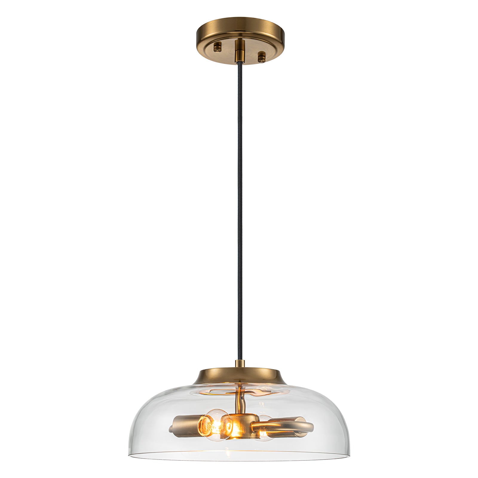 Glowlings 2-Light Modern 11"Wide Brass Clear Glass Dome Pendant Light Island Light