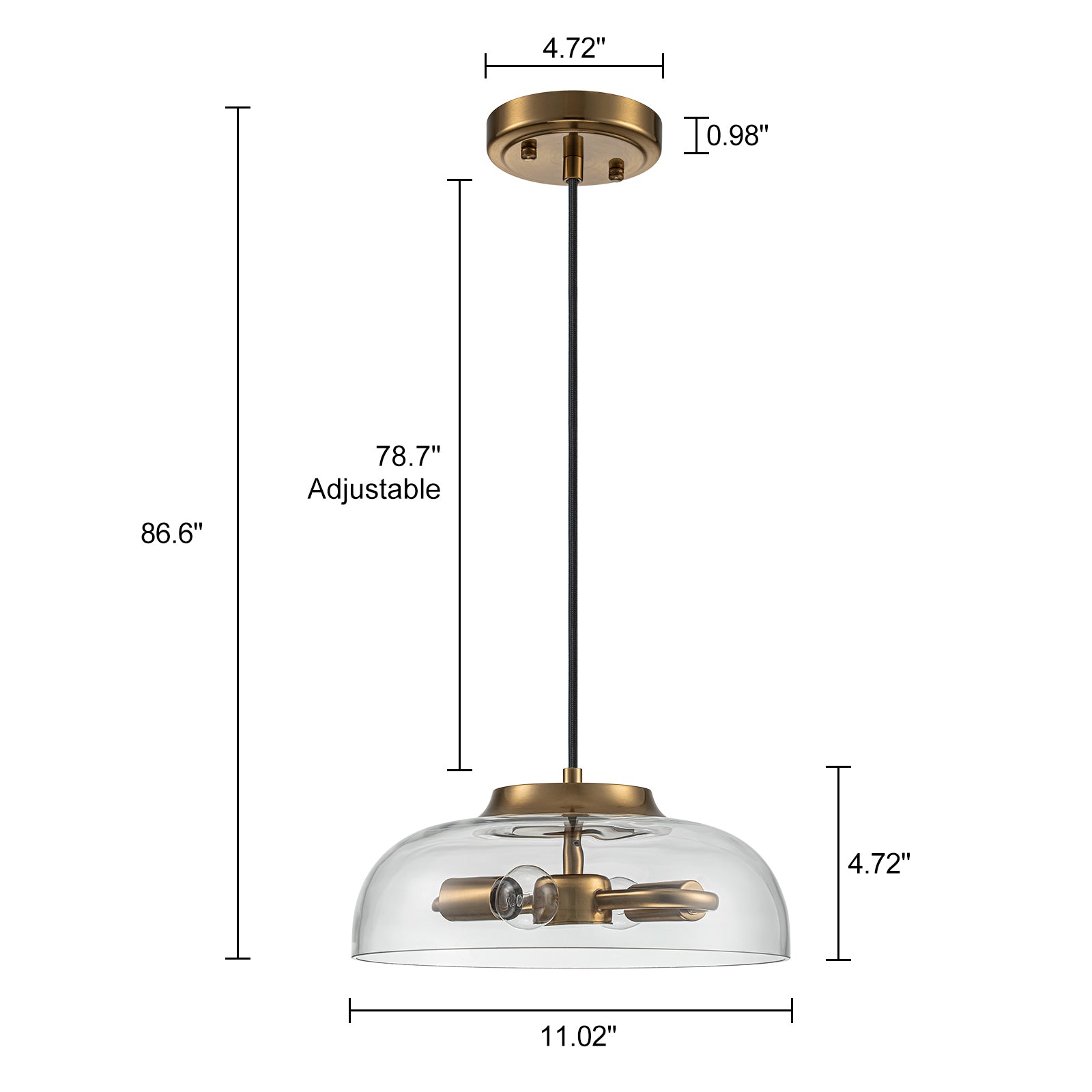 Glowlings 2-Light Modern 11"Wide Brass Clear Glass Dome Pendant Light Island Light