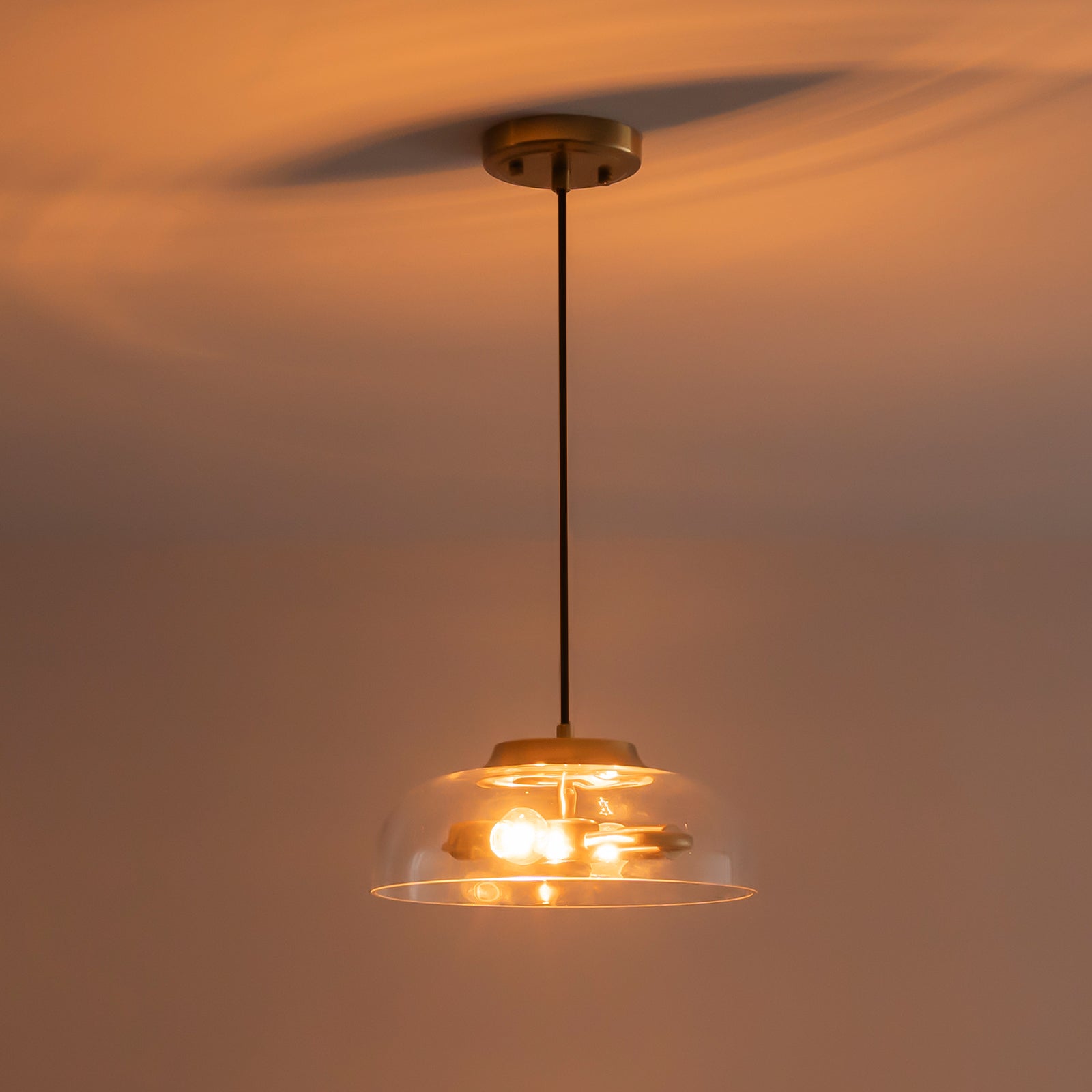 Glowlings 2-Light Modern 11"Wide Brass Clear Glass Dome Pendant Light Island Light