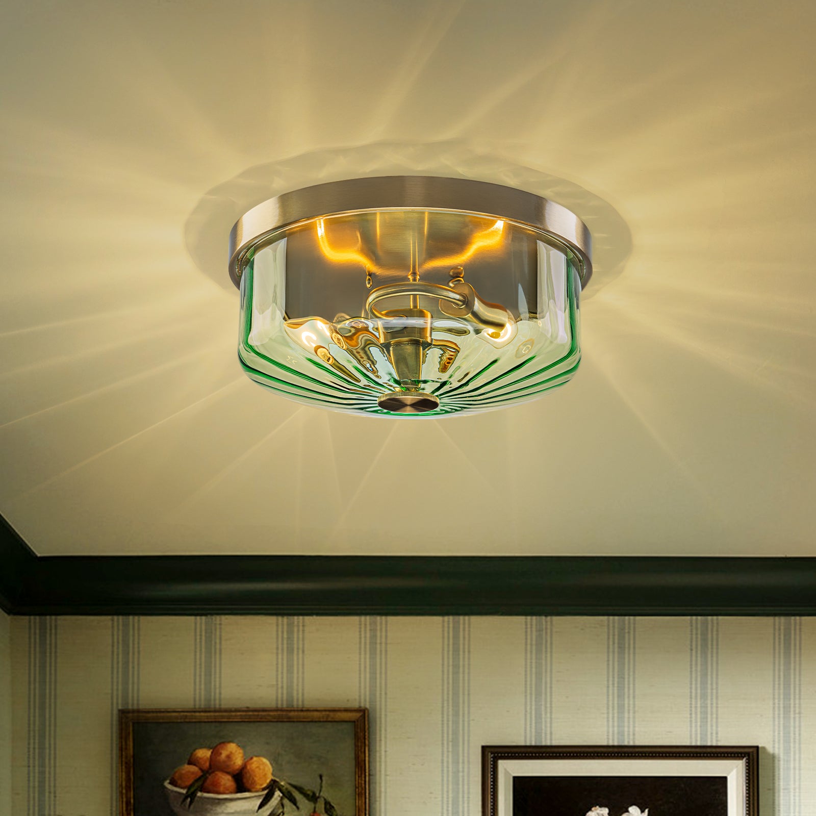 Glowlings 2-Light Modern Clear Ribbed Glass Drum Shade Flush Mount Ceiling Light