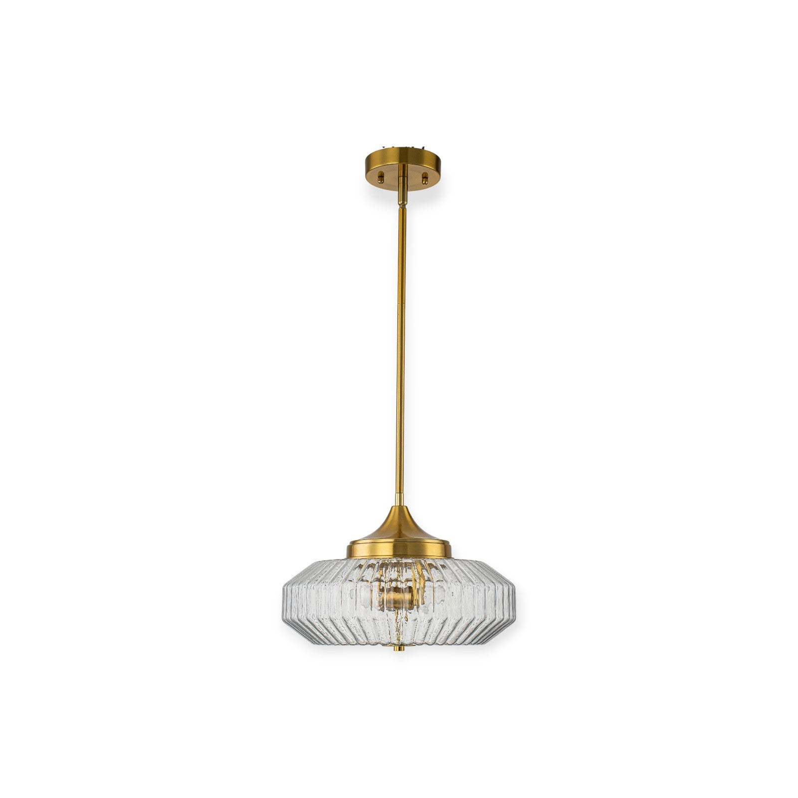 Glowlings 2-Light Modern Black/Gold Ribbed Clear Glass Convertible Pendant/Semi Flush Mount