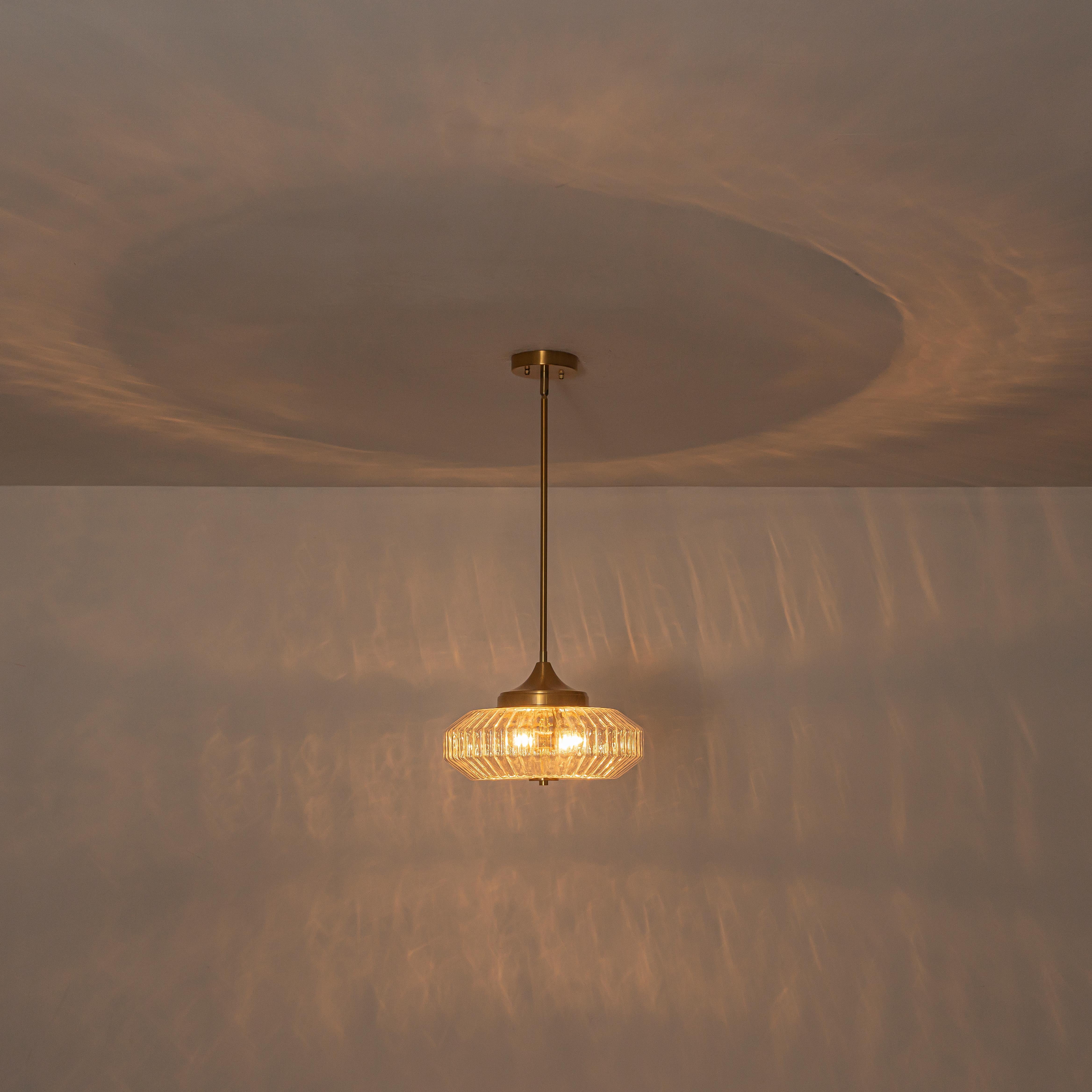 Glowlings 2-Light Modern Black/Gold Ribbed Clear Glass Convertible Pendant/Semi Flush Mount