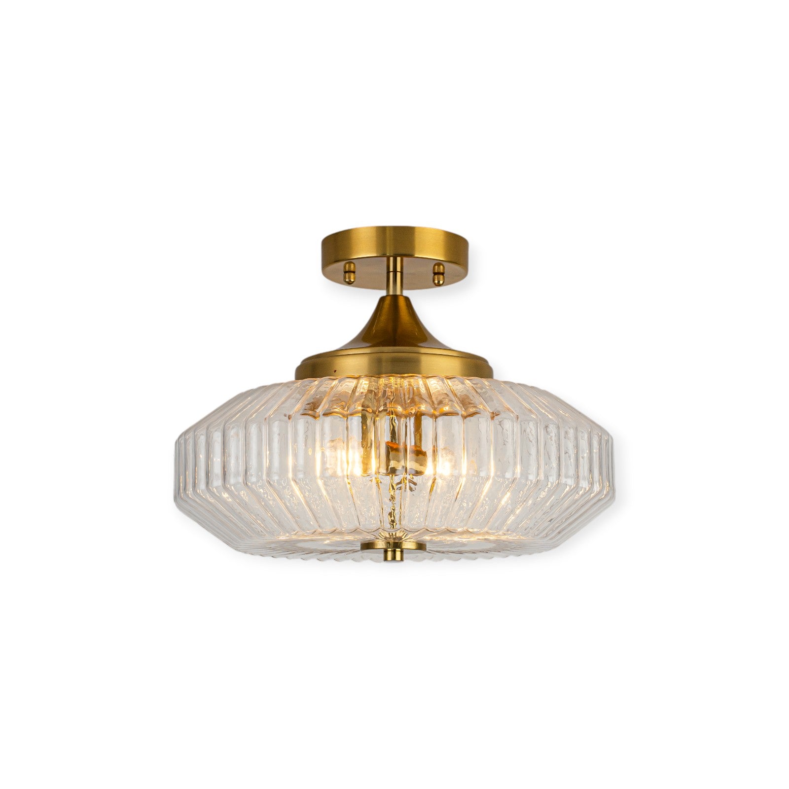 Glowlings 2-Light Modern Black/Gold Ribbed Clear Glass Convertible Pendant/Semi Flush Mount