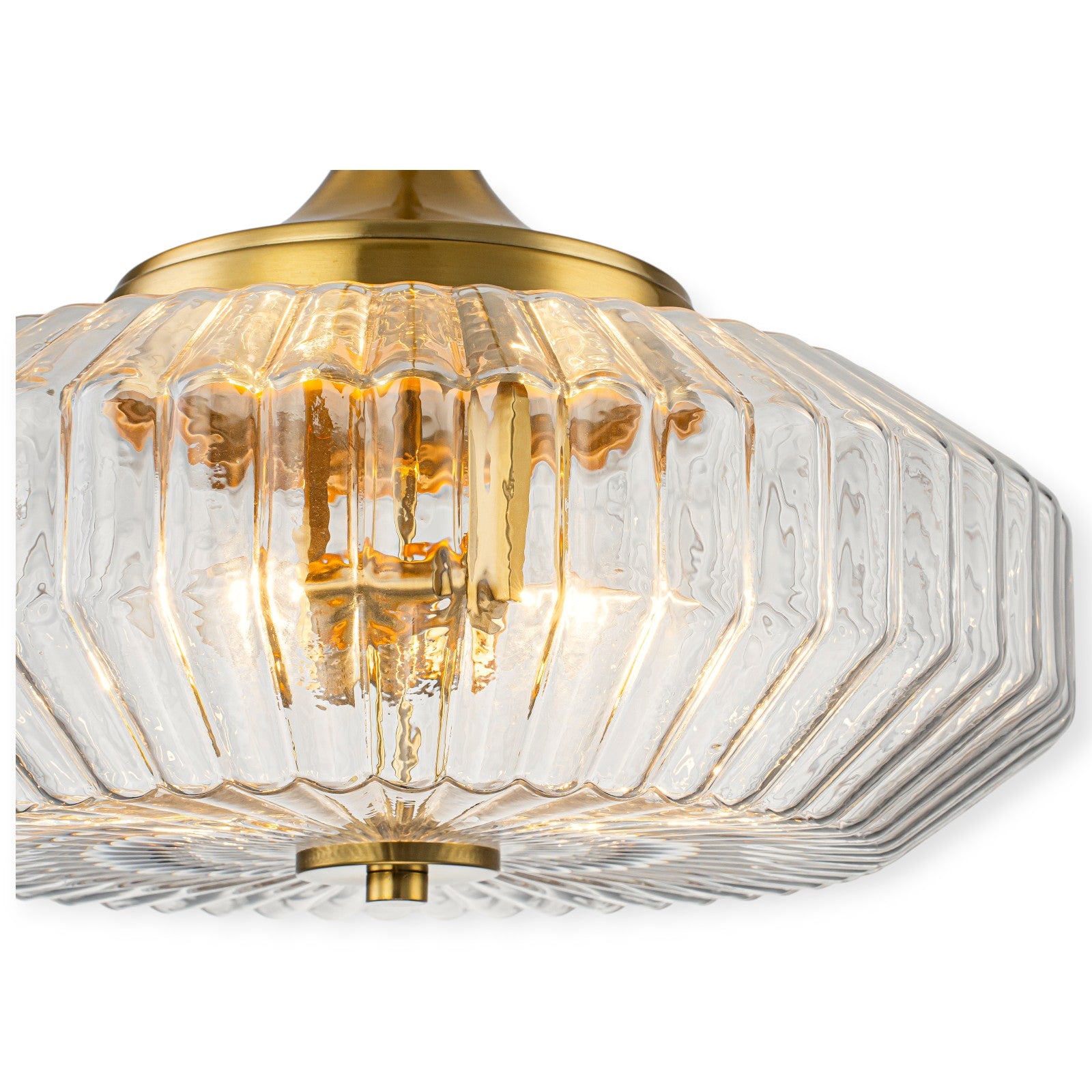 Glowlings 2-Light Modern Black/Gold Ribbed Clear Glass Convertible Pendant/Semi Flush Mount