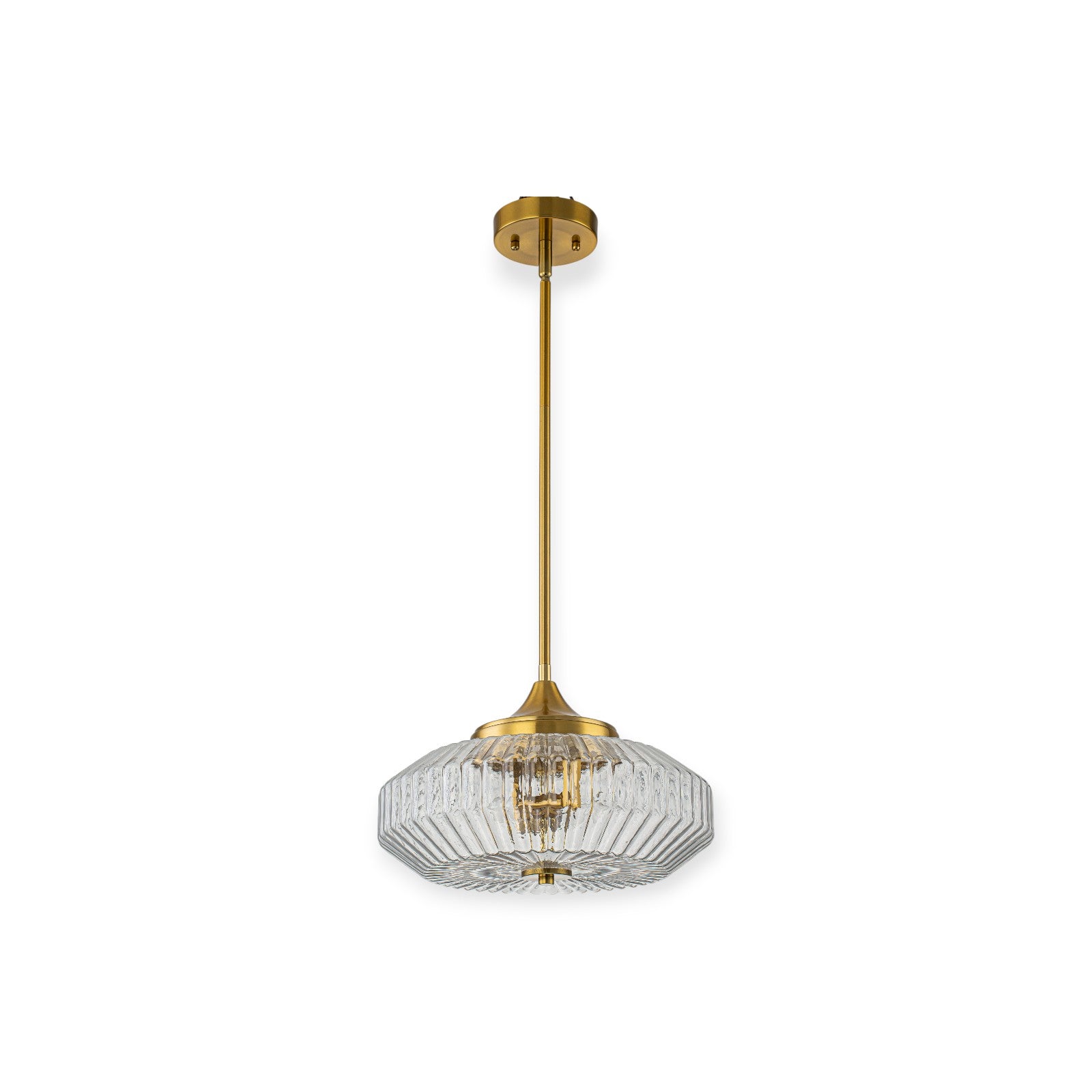 Glowlings 2-Light Modern Black/Gold Ribbed Clear Glass Convertible Pendant/Semi Flush Mount