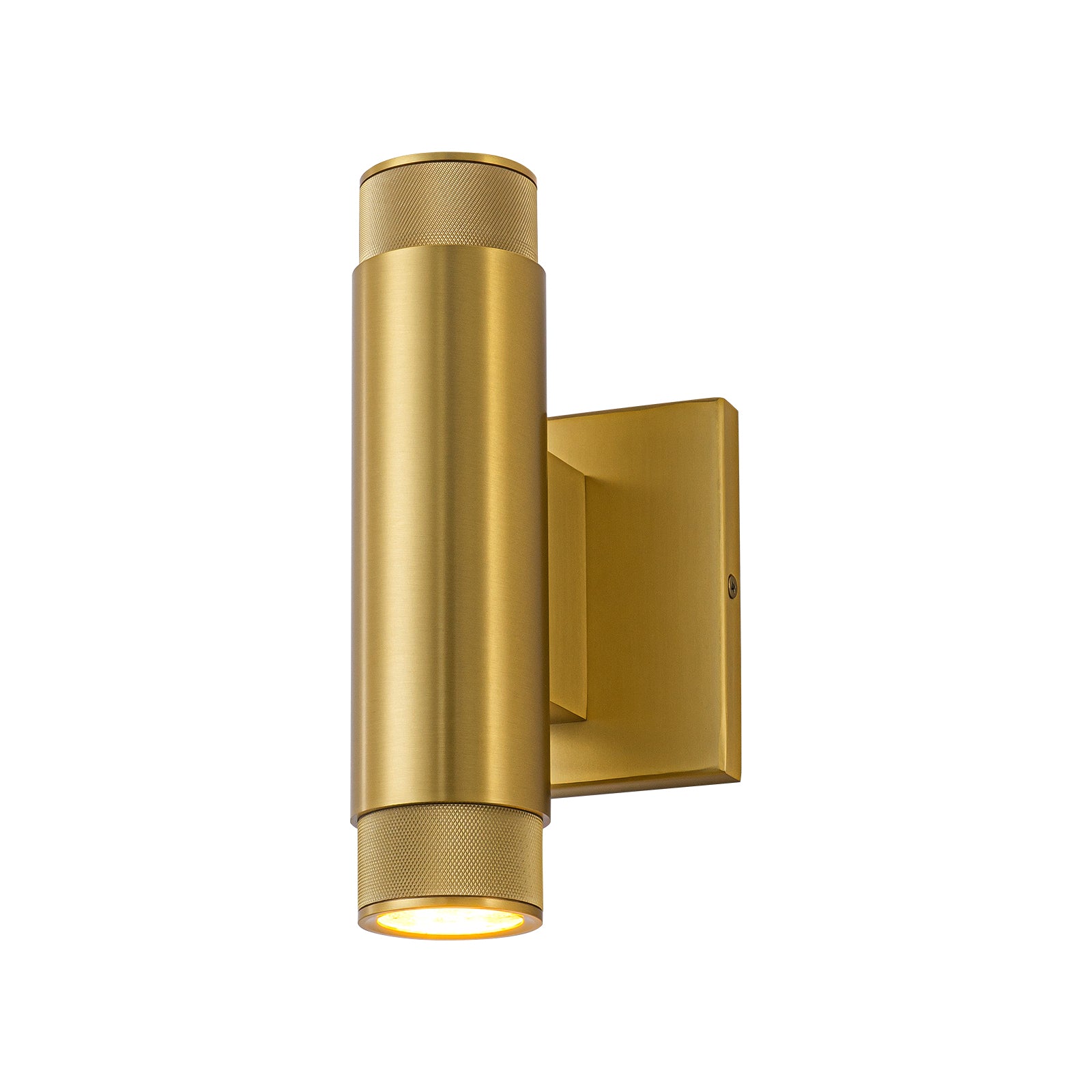 Glowlings 2-Light Modern 9"High Knurled Brass Up & Down Cylinder LED Outdoor Wall Sconce Porch Light