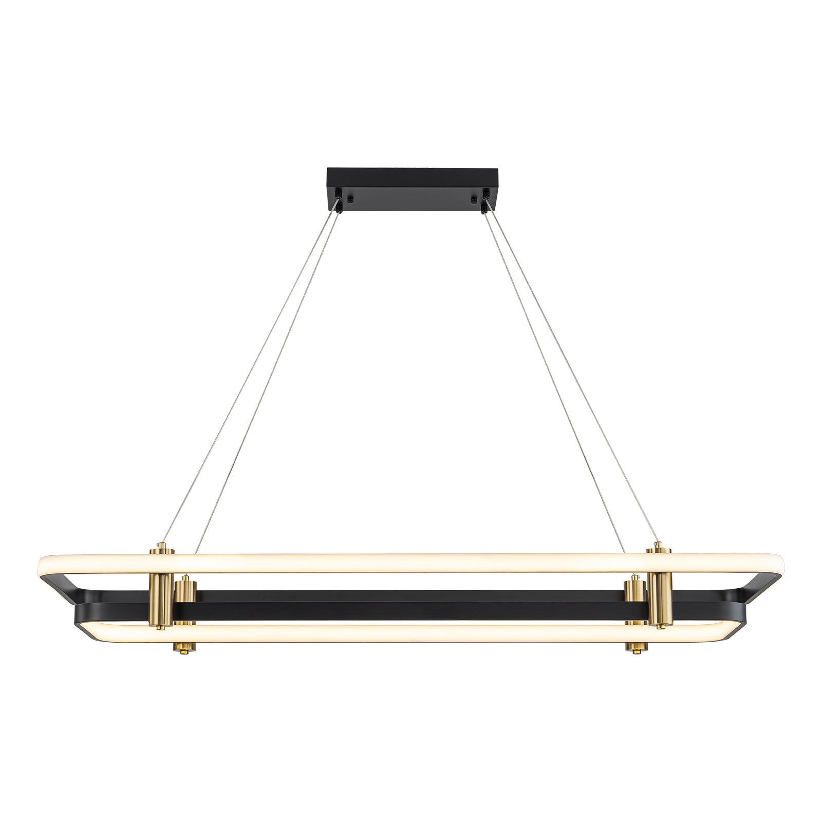Glowlings 2-Light Modern 48"Wide Large Black 2-Tier Rectangular LED Linear Pendant Light