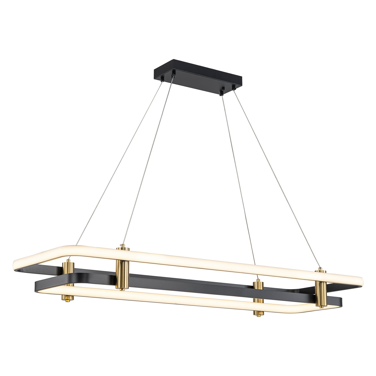 Glowlings 2-Light Modern 48"Wide Large Black 2-Tier Rectangular LED Linear Pendant Light