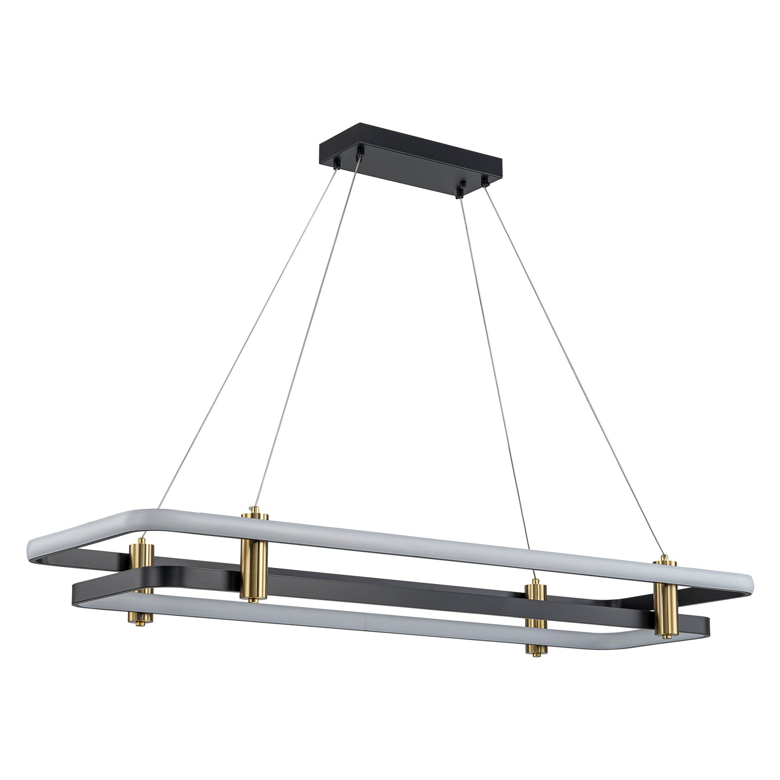 Glowlings 2-Light Modern 48"Wide Large Black 2-Tier Rectangular LED Linear Pendant Light