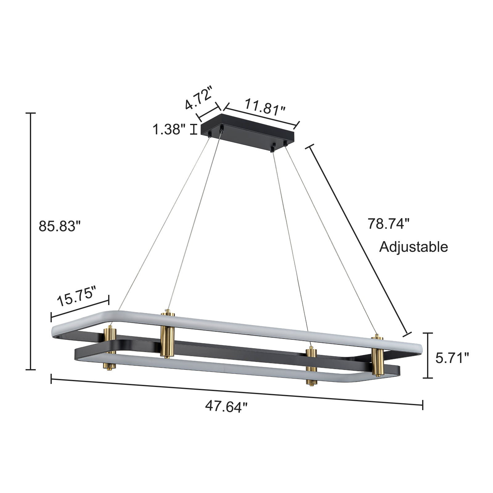 Glowlings 2-Light Modern 48"Wide Large Black 2-Tier Rectangular LED Linear Pendant Light