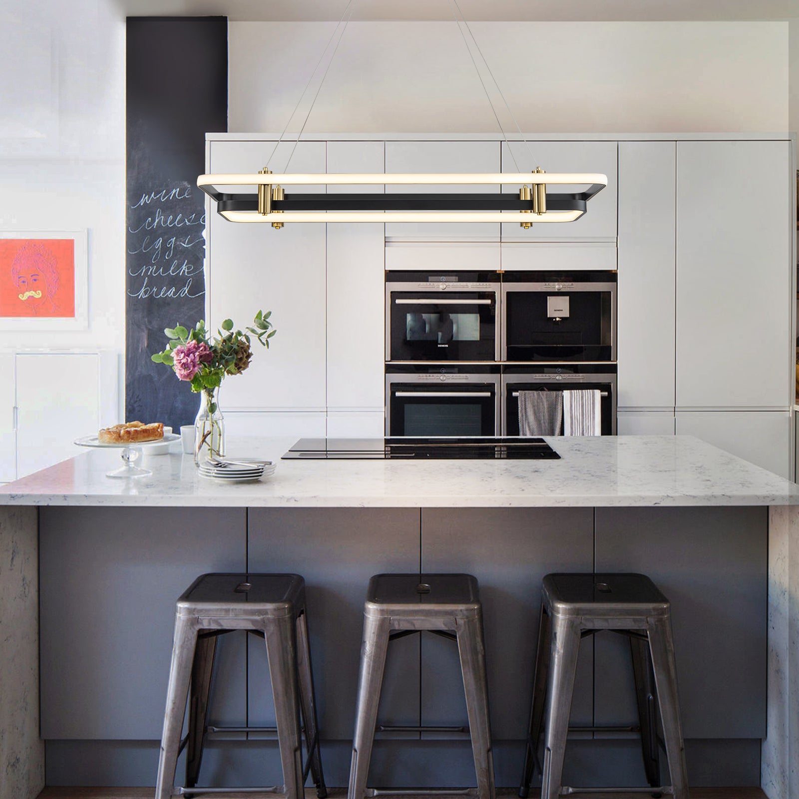 Glowlings 2-Light Modern 48"Wide Large Black 2-Tier Rectangular LED Linear Pendant Light