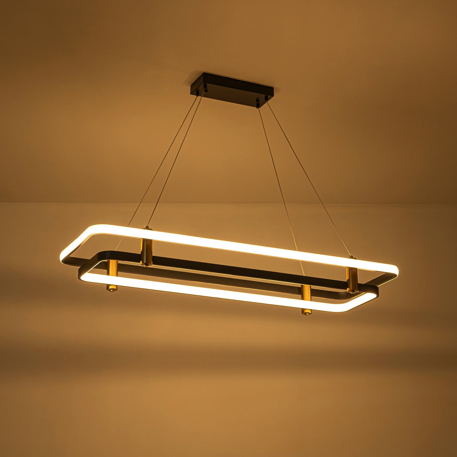 Glowlings 2-Light Modern 48"Wide Large Black 2-Tier Rectangular LED Linear Pendant Light