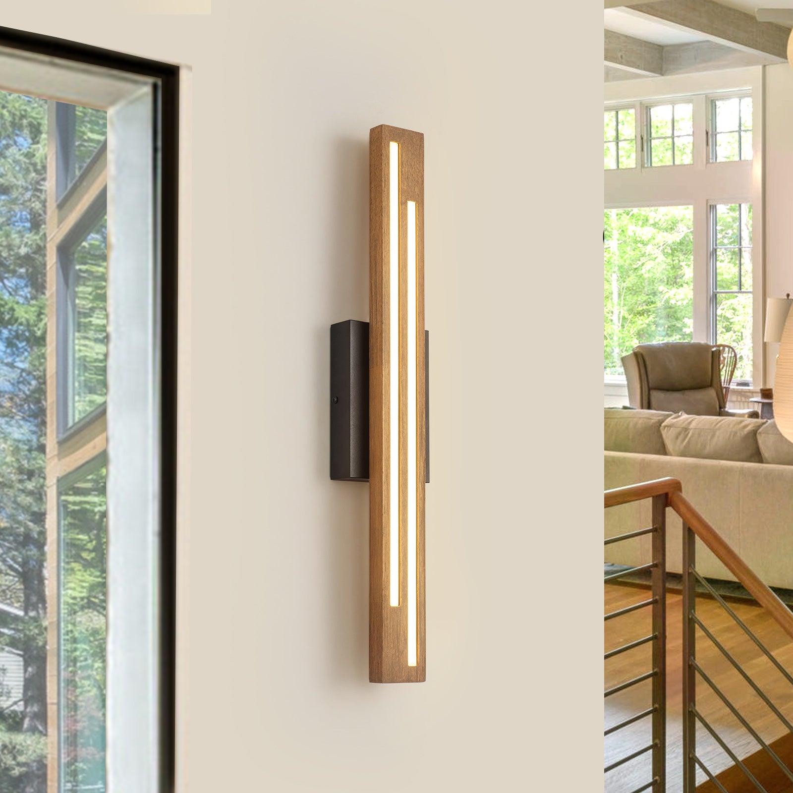 Glowlings 1/2-Light Modern Linear Wooden Indoor LED Wall Sconce