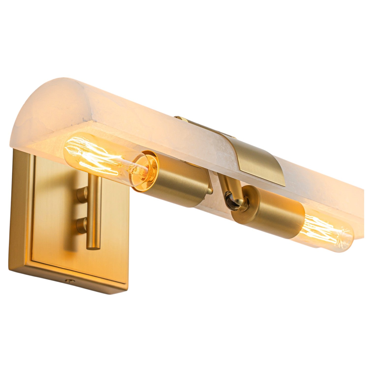 Glowlings 2-Light Modern Luxury Natural Texture Alabaster Wall Sconce Brushed Brass Picture Light with 320° Adjustable Shade
