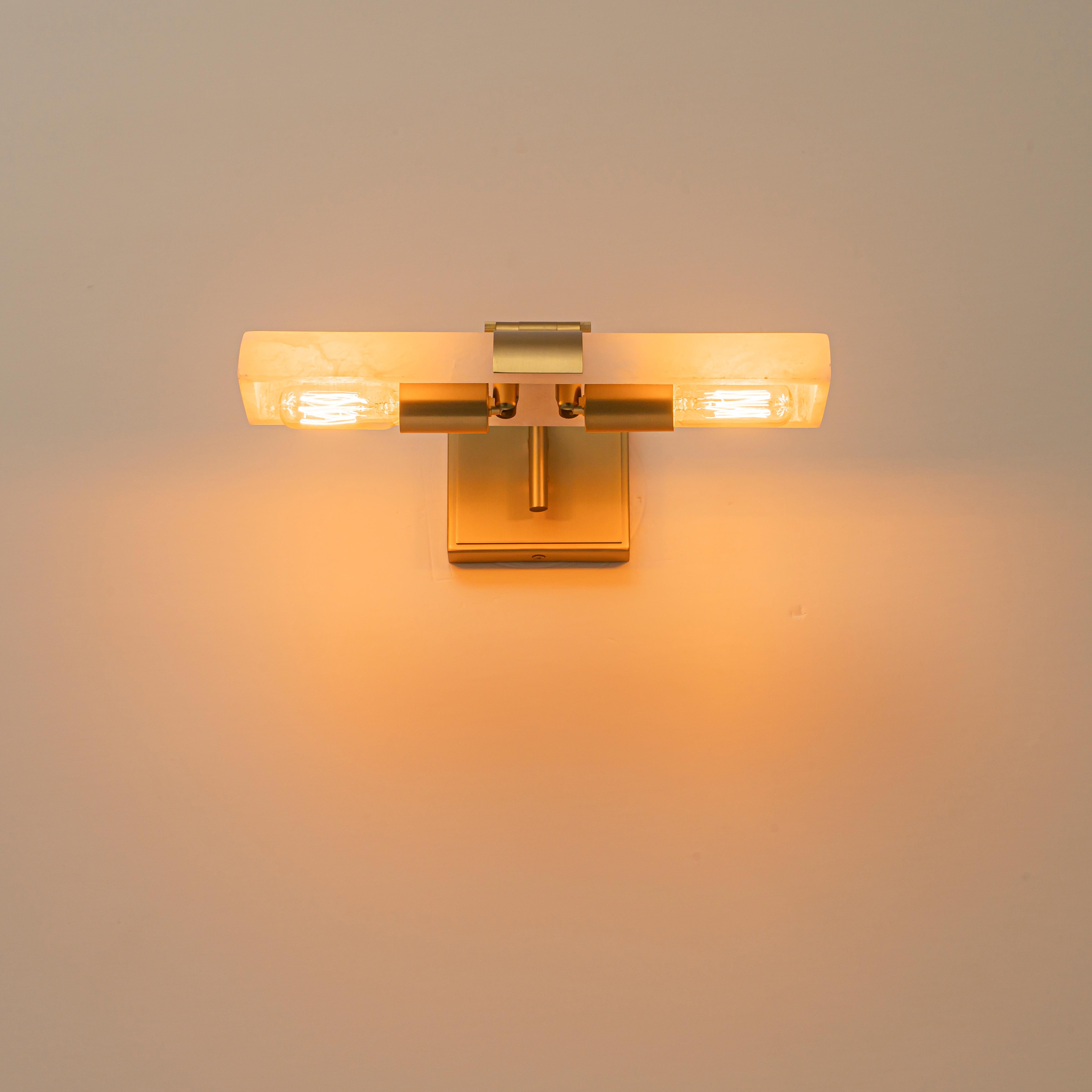 Glowlings 2-Light Modern Luxury Natural Texture Alabaster Wall Sconce Brushed Brass Picture Light with 320° Adjustable Shade