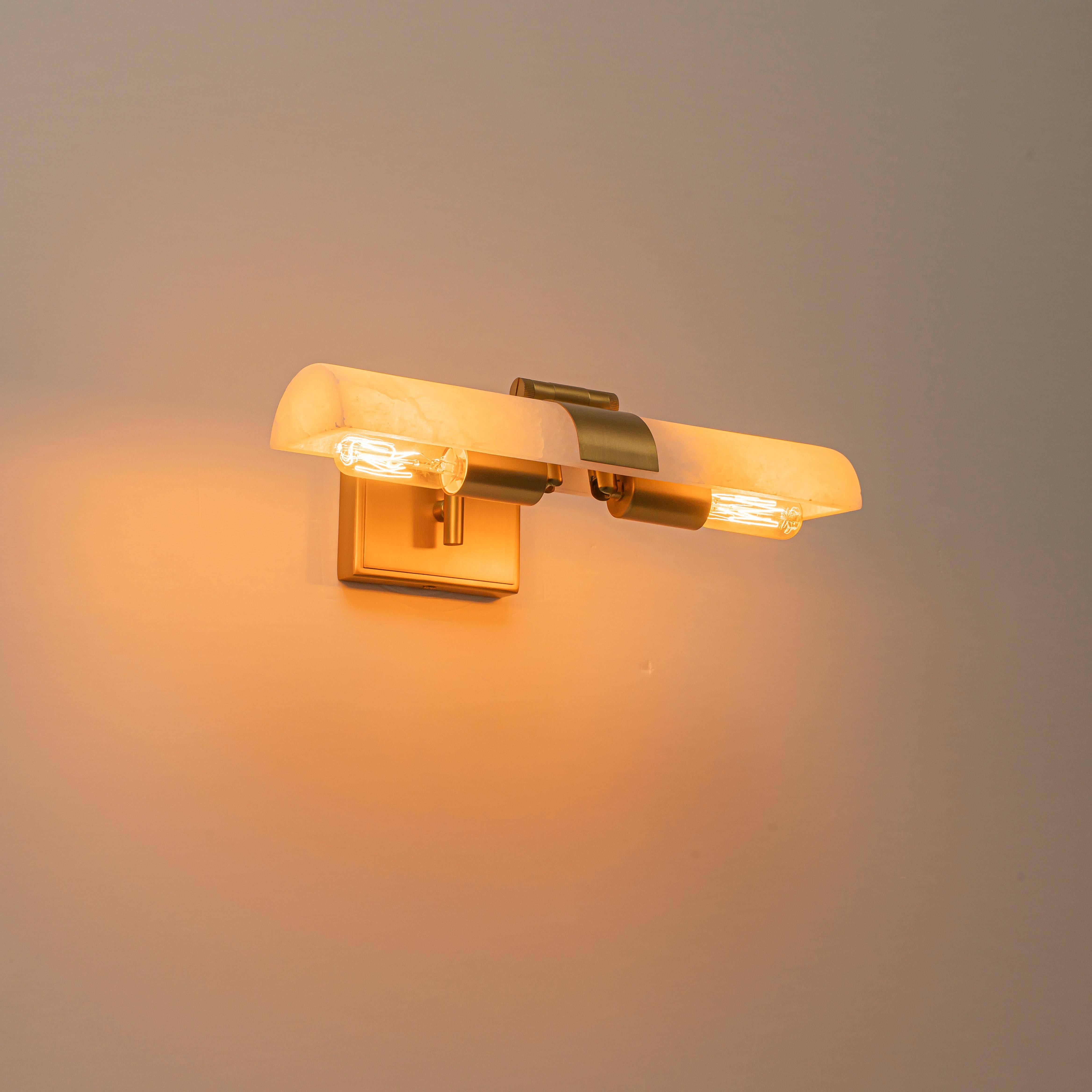 Glowlings 2-Light Modern Luxury Natural Texture Alabaster Wall Sconce Brushed Brass Picture Light with 320° Adjustable Shade