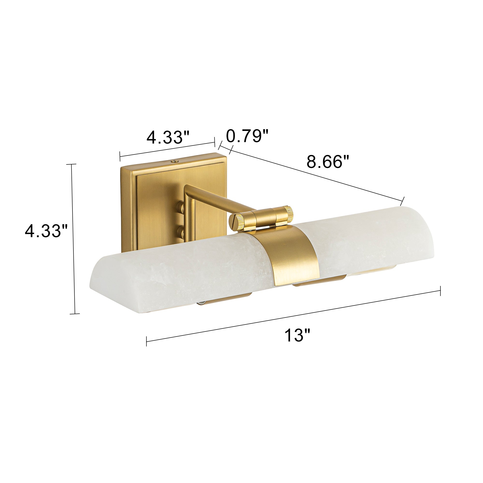 Glowlings 2-Light Modern Luxury Natural Texture Alabaster Wall Sconce Brushed Brass Picture Light with 320° Adjustable Shade