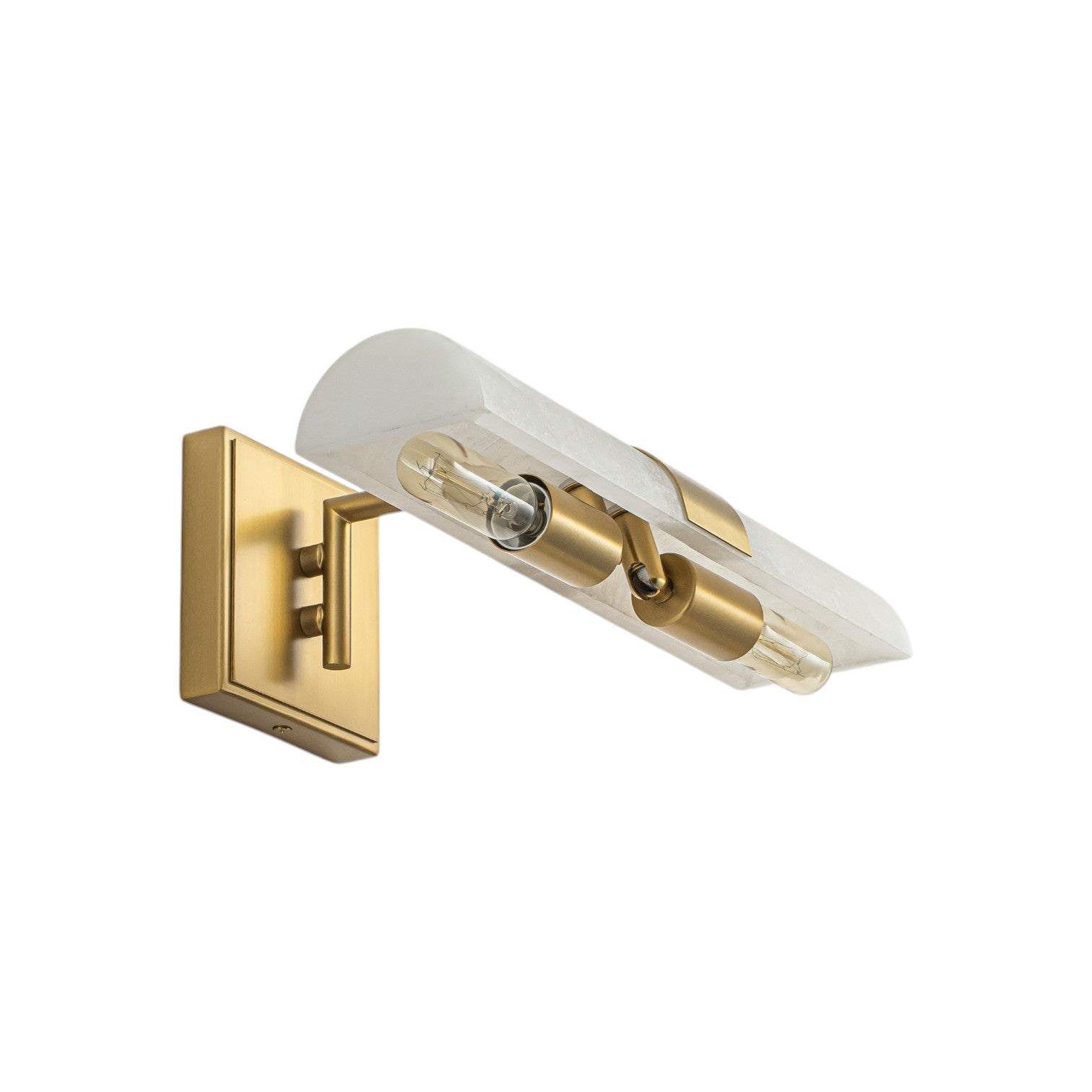 Glowlings 2-Light Modern Luxury Natural Texture Alabaster Wall Sconce Brushed Brass Picture Light with 320° Adjustable Shade